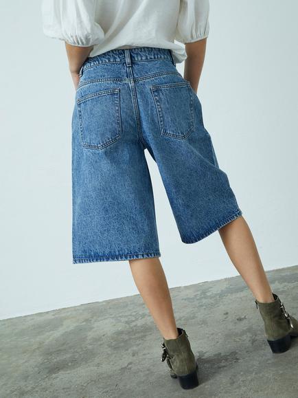 Sisters Point Ofira Denim Bermuda Shorts, Mid Blue - view 2, Mid Blue