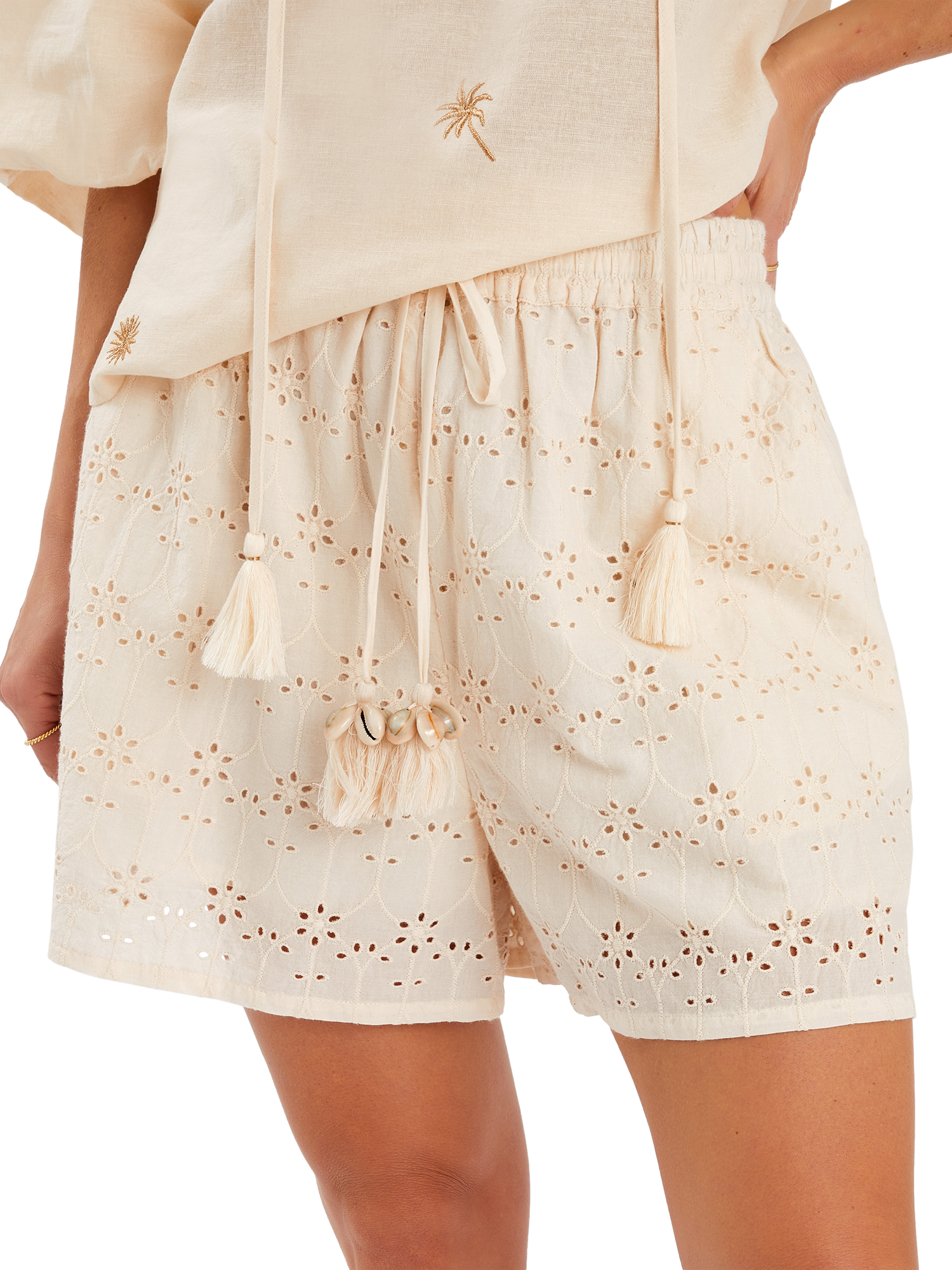 Accessorize Broderie High Waist Shorts, Cream