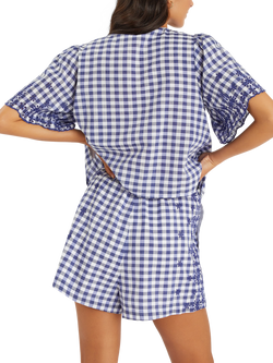 Accessorize Gingham Embroidered Shorts, Blue - view 2, Blue