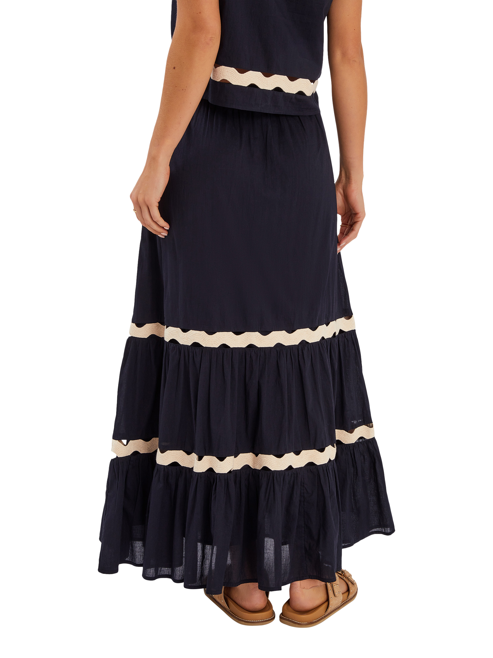Product image 2 of 4, which shows Accessorize Ric Rac Tiered Maxi Skirt, Black, S