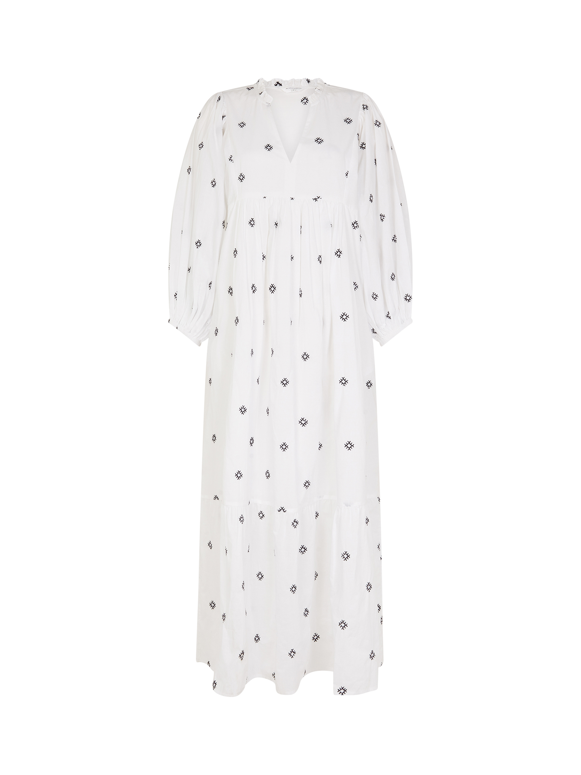 Product image 3 of 4, which shows Accessorize Embroidered Long Sleeve Maxi Dress, White, S