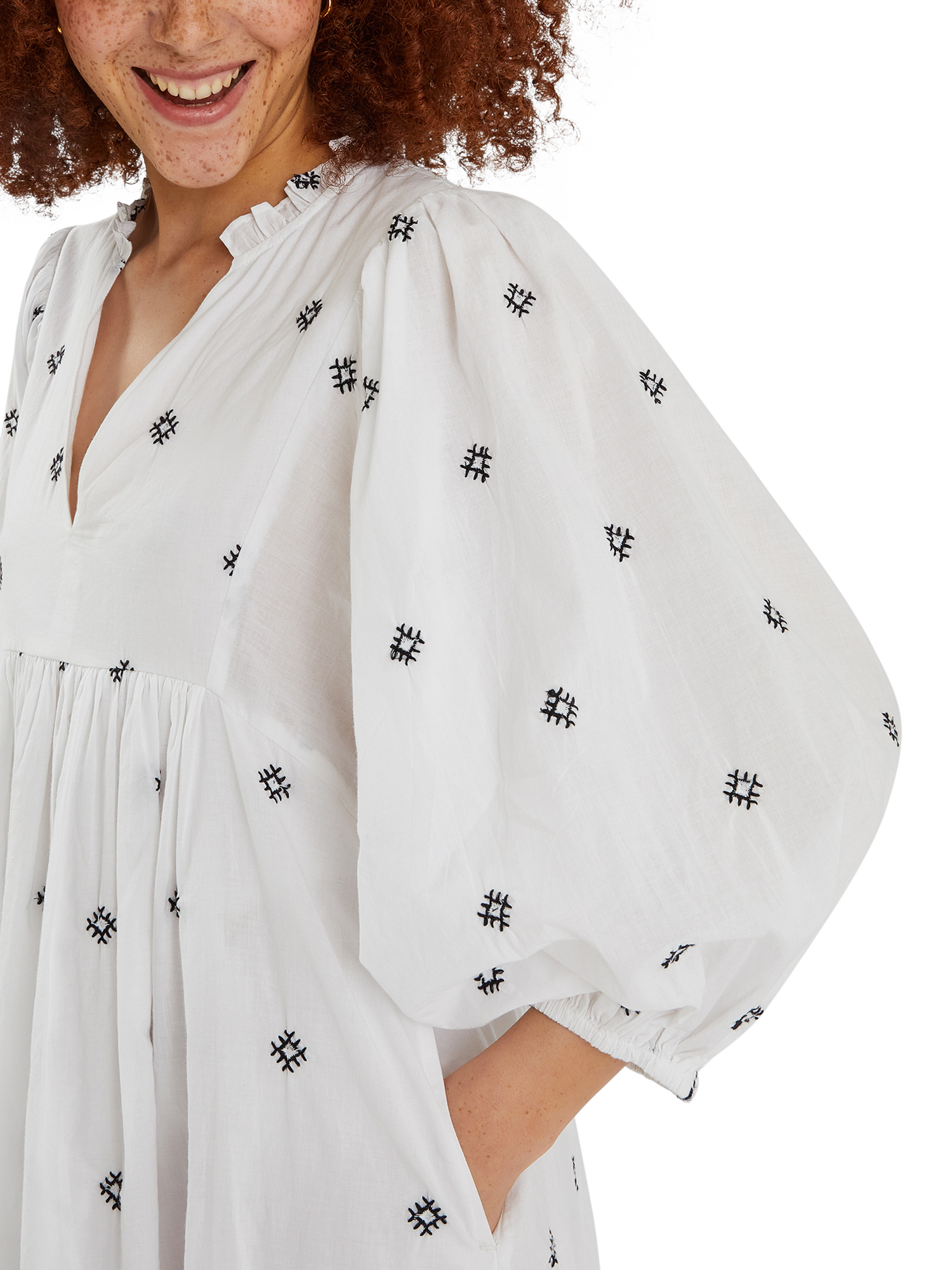 Product image 4 of 4, which shows Accessorize Embroidered Long Sleeve Maxi Dress, White, S