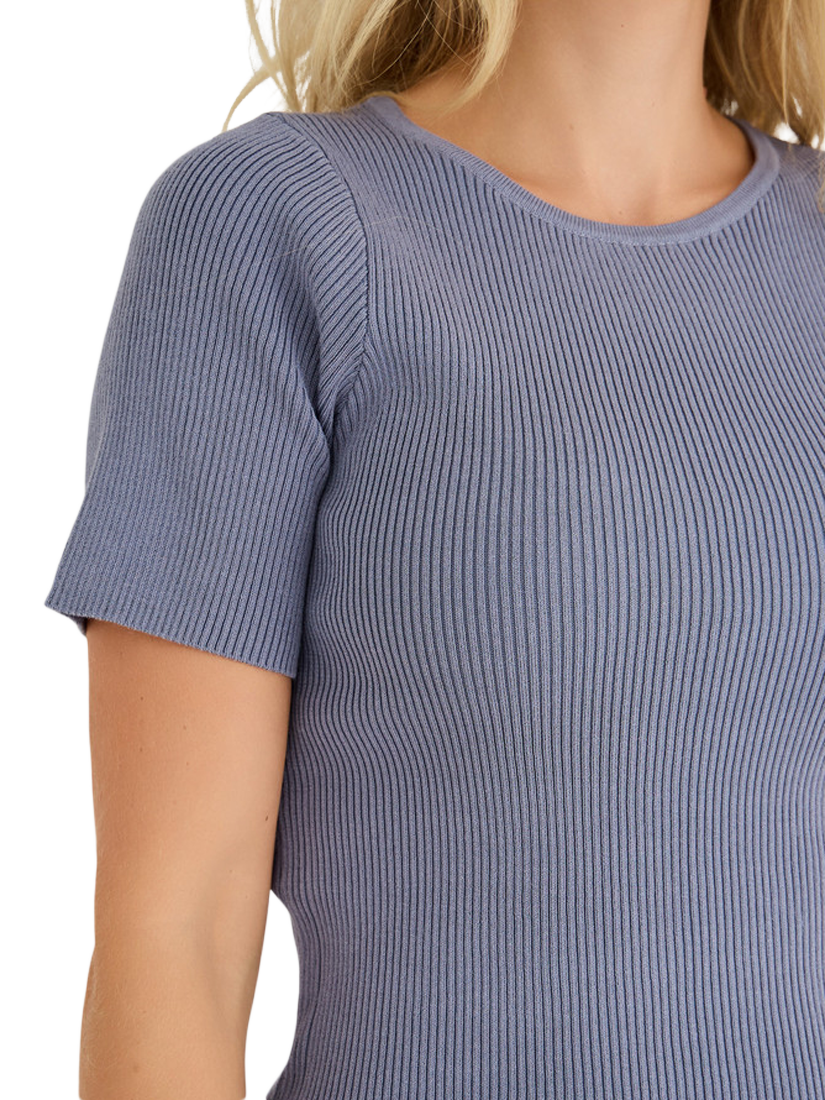 Product image 3 of 3, which shows A-VIEW Rib Knit T-Shirt, Dusty Blue, XS