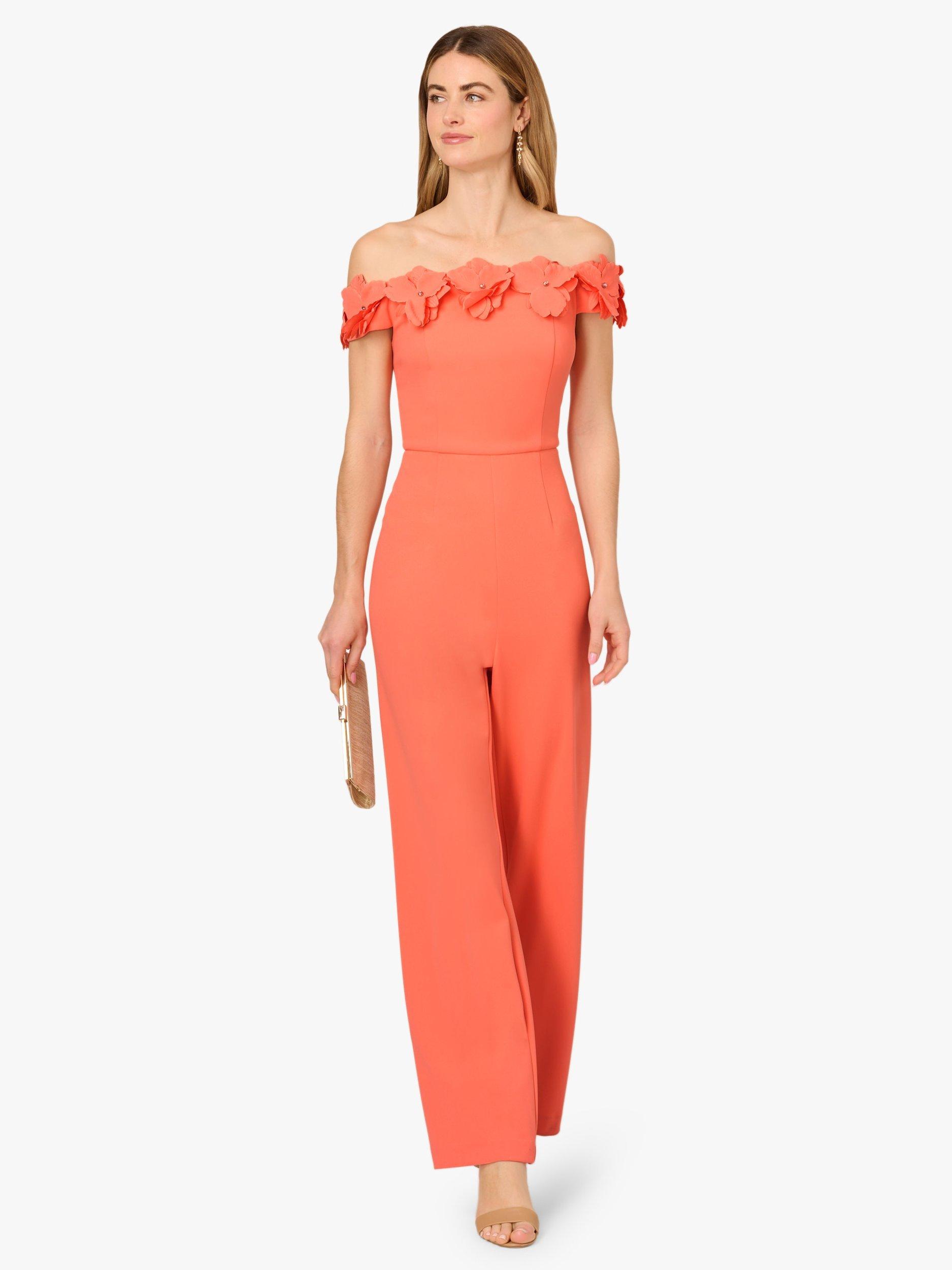 Product image 3 of 6, which shows Adrianna Papell Crepe Rosette Jumpsuit, Coral Coast, 10