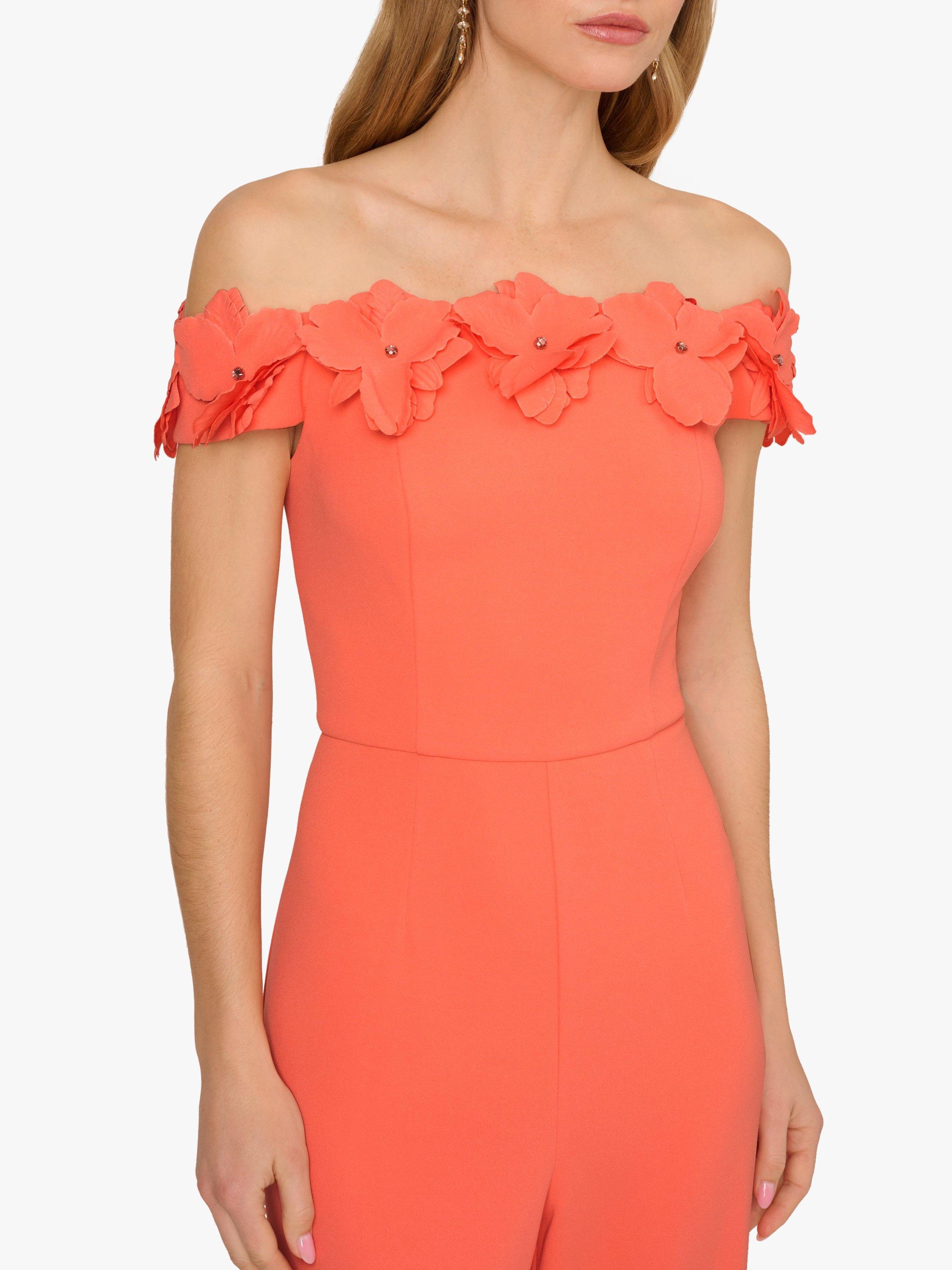 Product image 4 of 6, which shows Adrianna Papell Crepe Rosette Jumpsuit, Coral Coast, 10