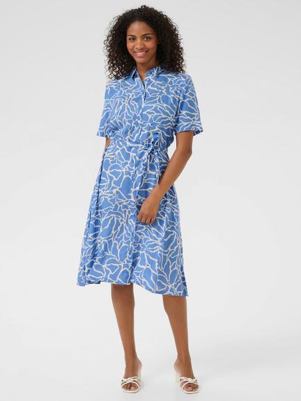 KAFFE Emine Abstract Print Shirt Dress, Ultramarine/Chalk, Ultramarine/Chalk
