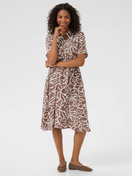KAFFE Emine Abstract Shirt Dress, Deep Taupe/Chalk, Deep Taupe/Chalk