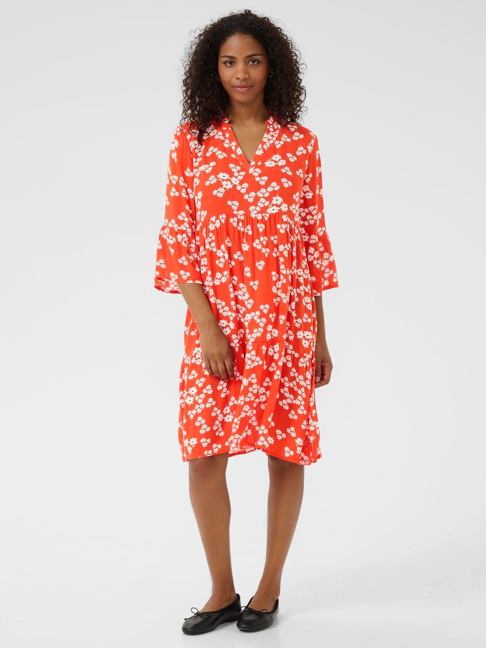 Product image 3 of 5, which shows KAFFE KAhera Floral Midi Dress, Red/Chalk, 12