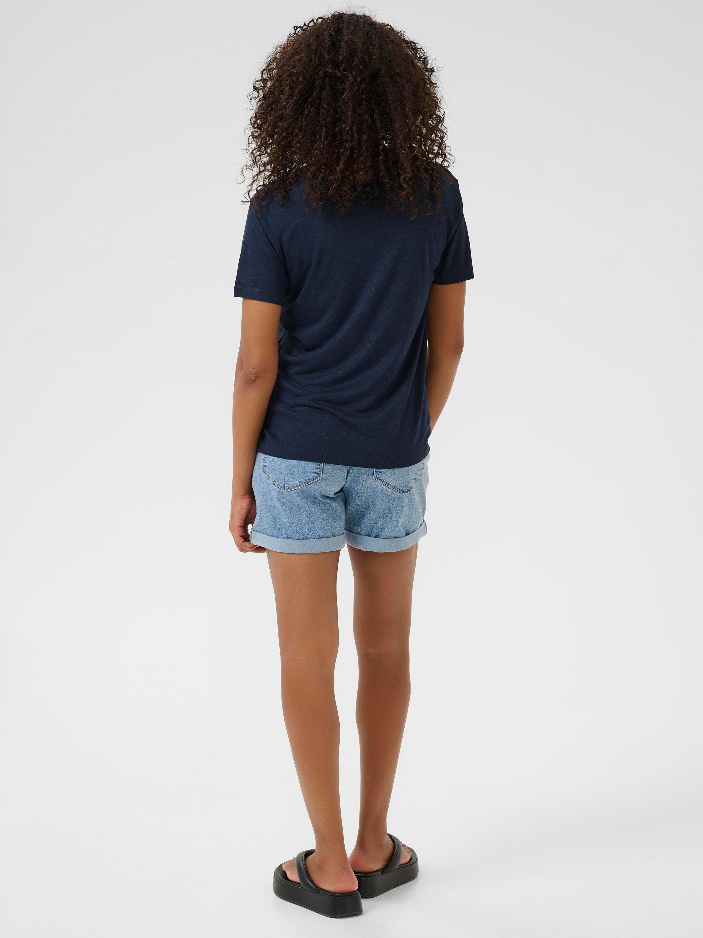 Product image 2 of 5, which shows KAFFE Maria Linen Blend T-Shirt, Midnight Marine, XS