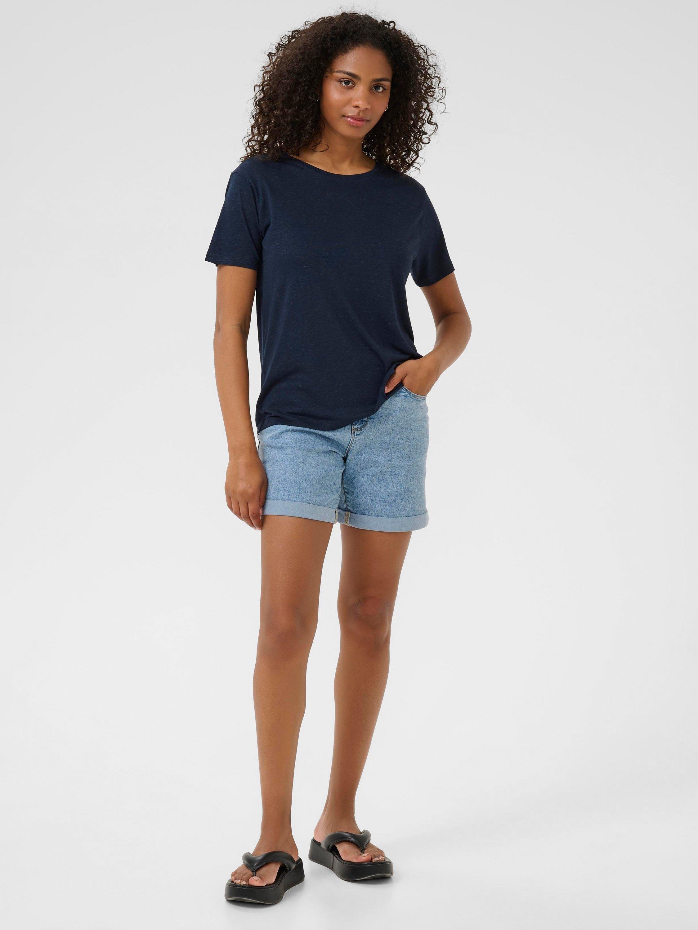 Product image 3 of 5, which shows KAFFE Maria Linen Blend T-Shirt, Midnight Marine, XS