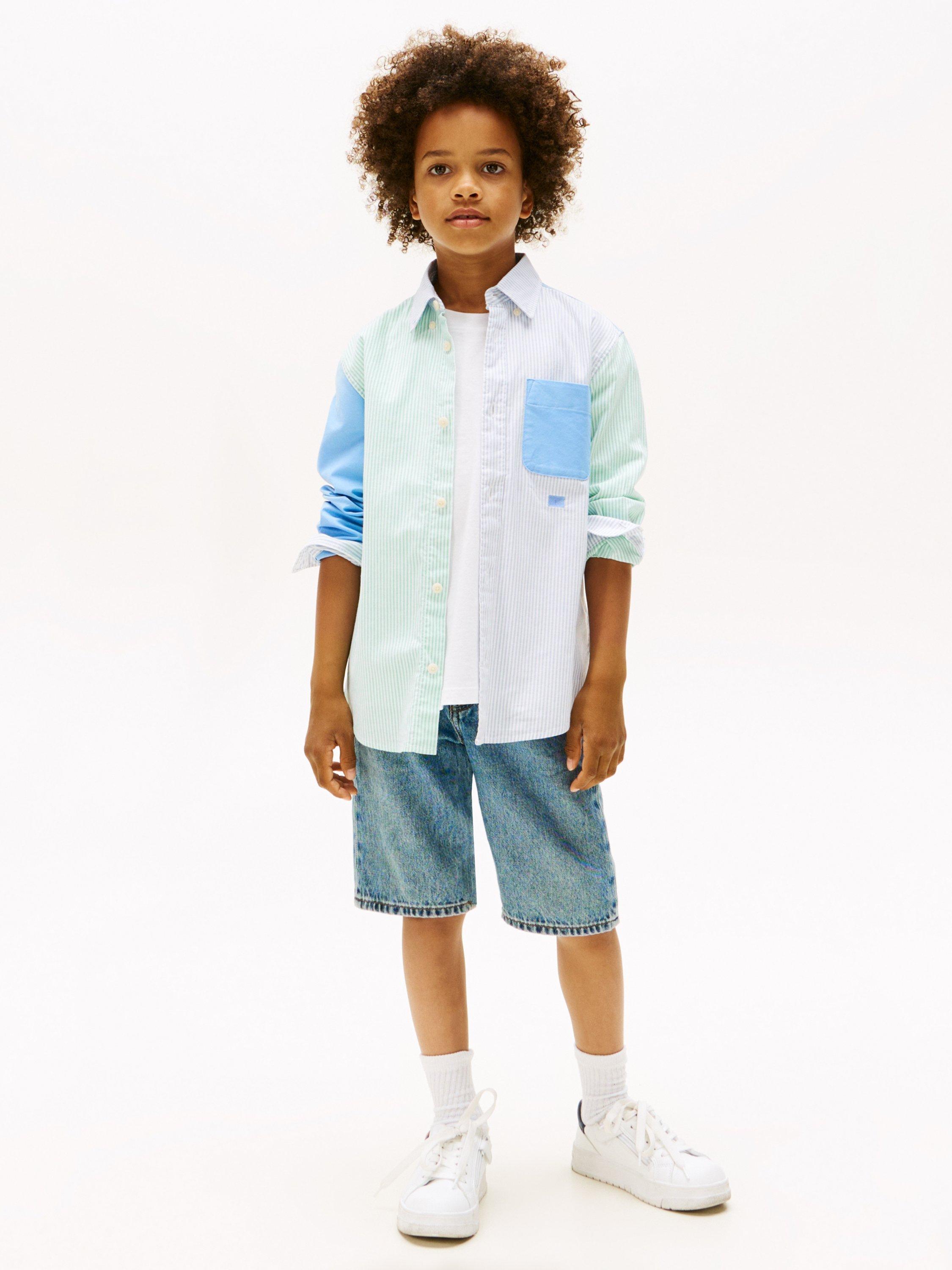 Product image 3 of 4, which shows Tommy Hilfiger Kids' Cotton Striped Oxford Shirt, Blue Light, 3Y