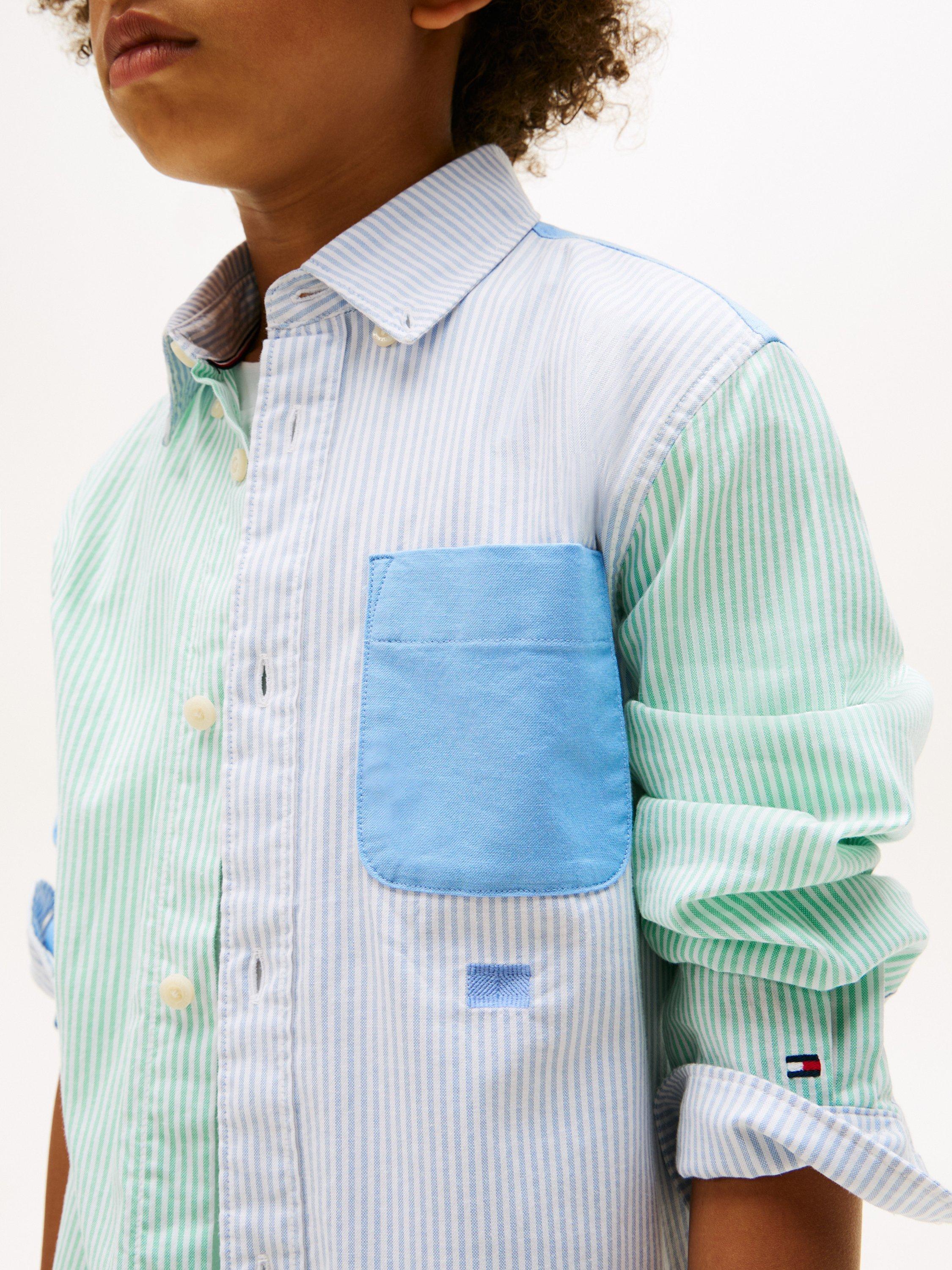 Product image 4 of 4, which shows Tommy Hilfiger Kids' Cotton Striped Oxford Shirt, Blue Light, 3Y
