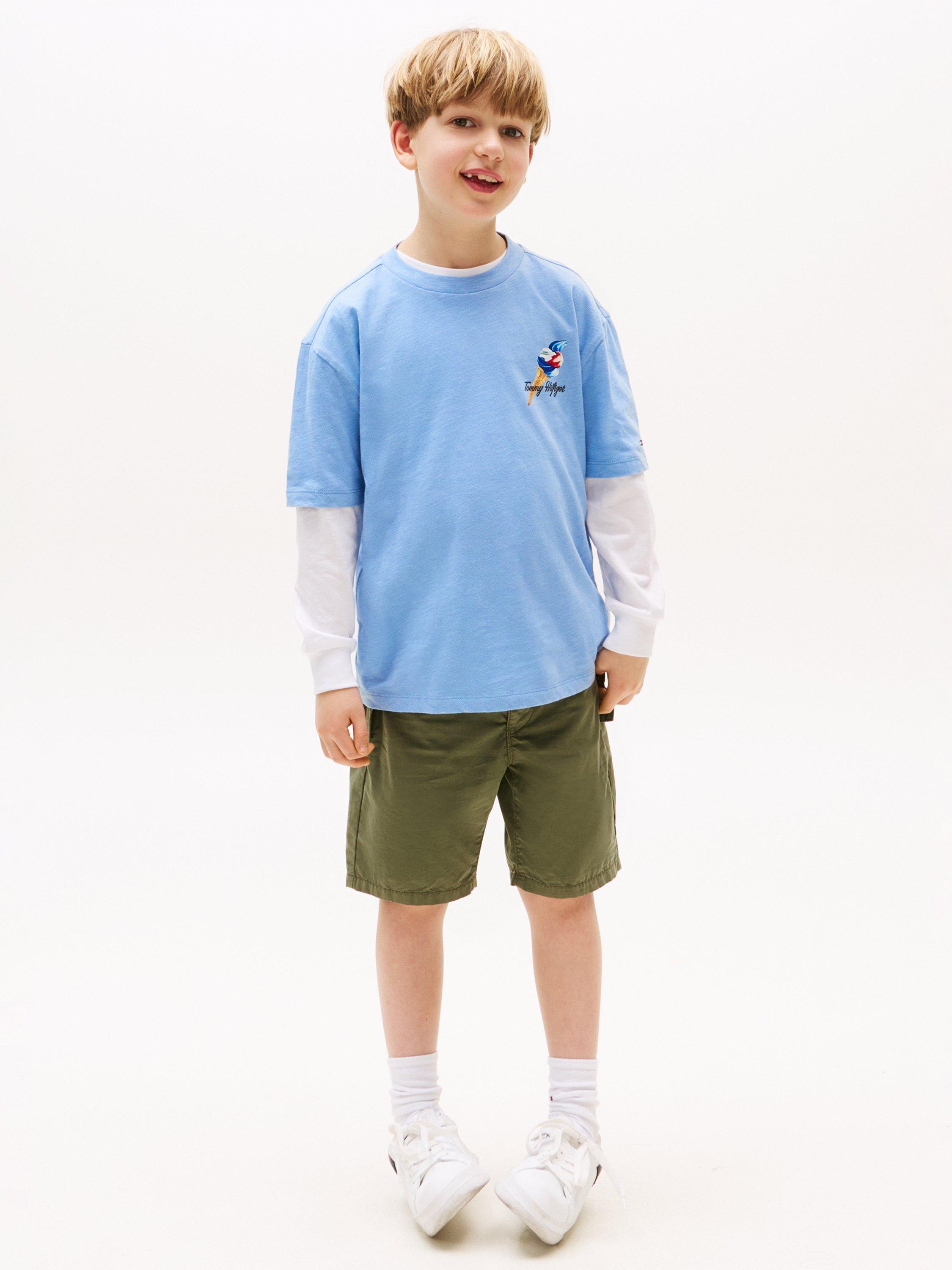 Product image 3 of 5, which shows Tommy Hilfiger Kids' Archive Cotton Ice Cream T-Shirt, Cloudy Blue, 3 years