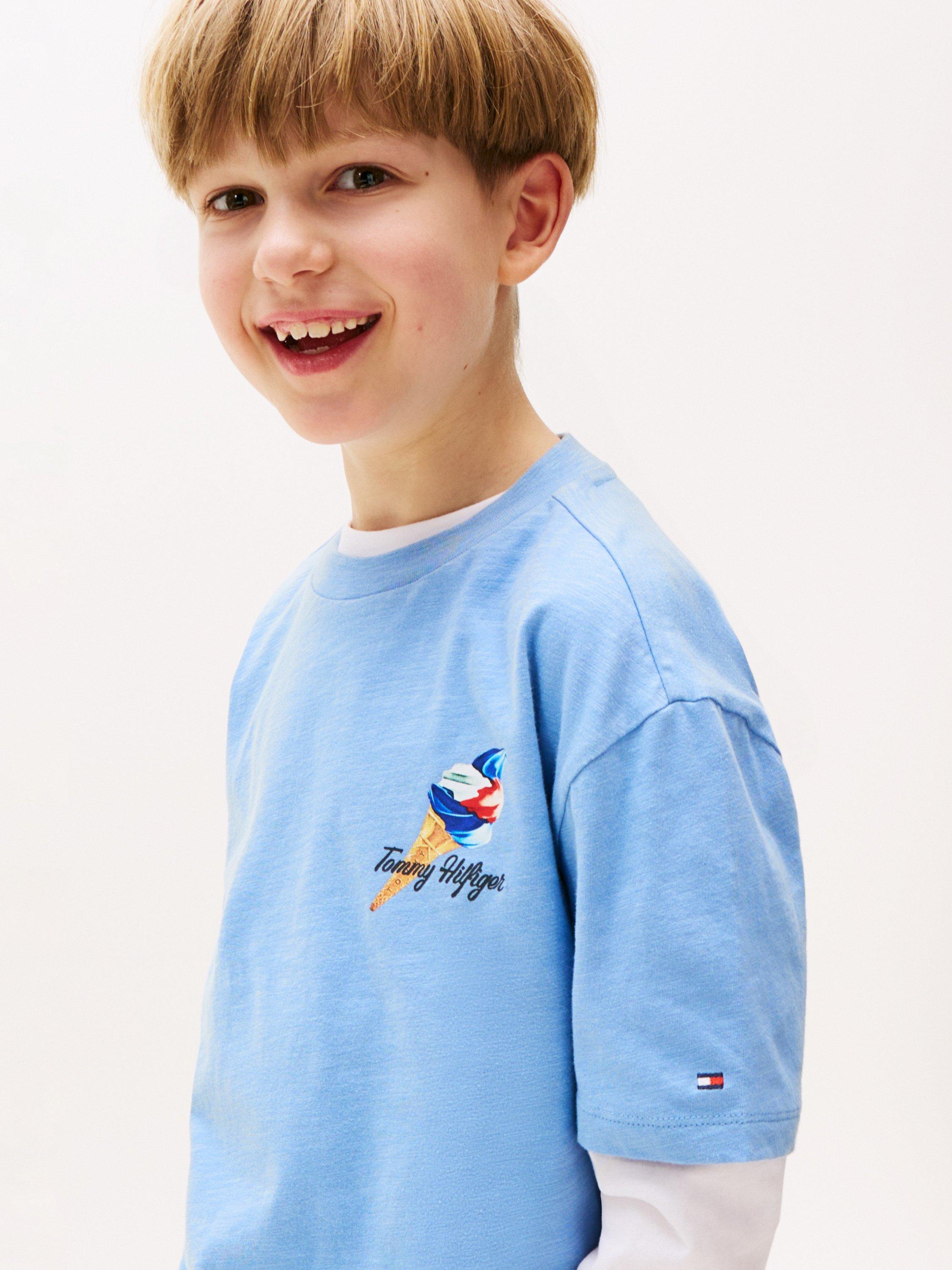 Product image 4 of 5, which shows Tommy Hilfiger Kids' Archive Cotton Ice Cream T-Shirt, Cloudy Blue, 3 years