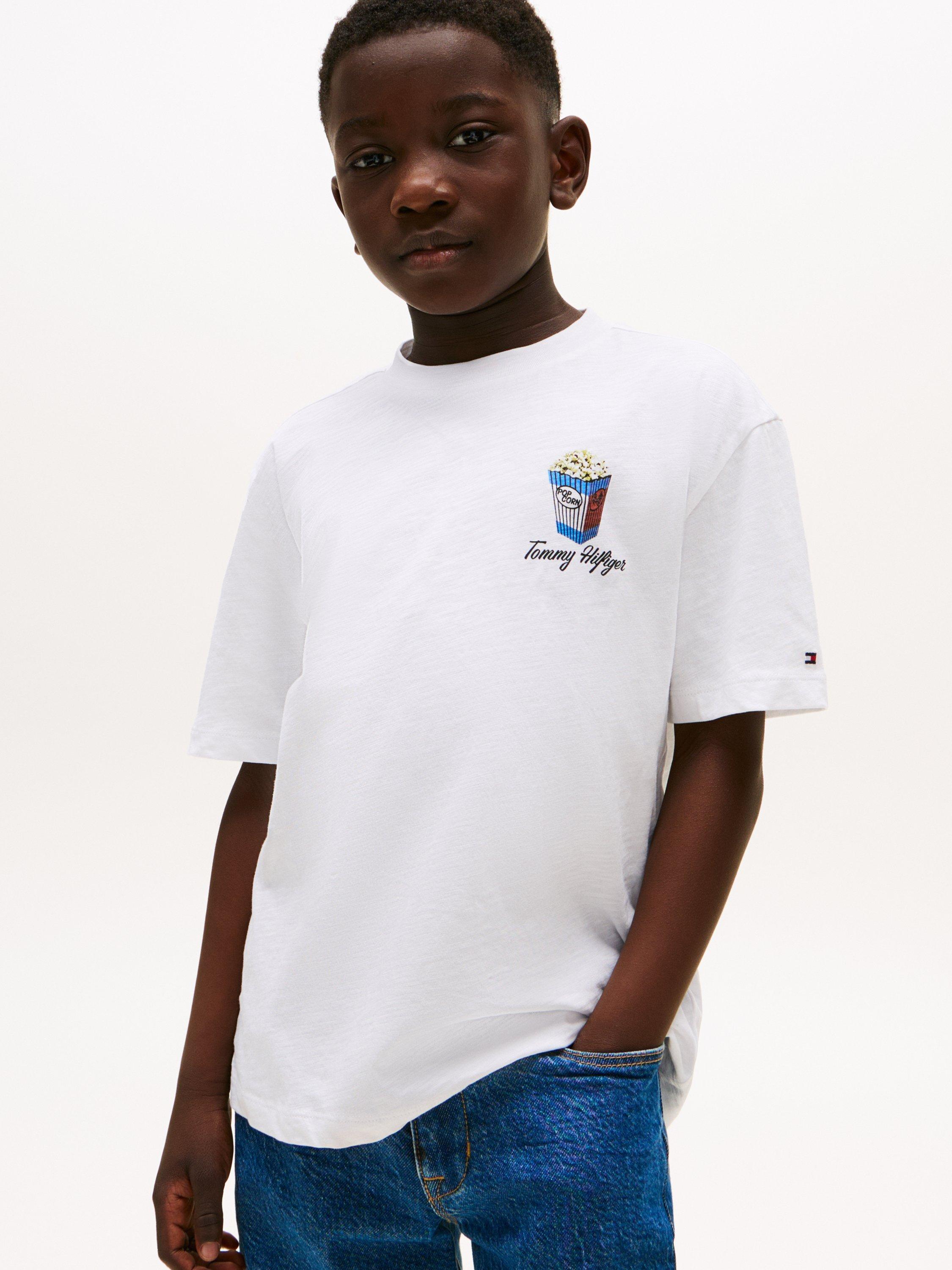Product image 1 of 5, which shows Tommy Hilfiger Archive Popcorn Graphic Cotton T-Shirt, White, 3 yrs
