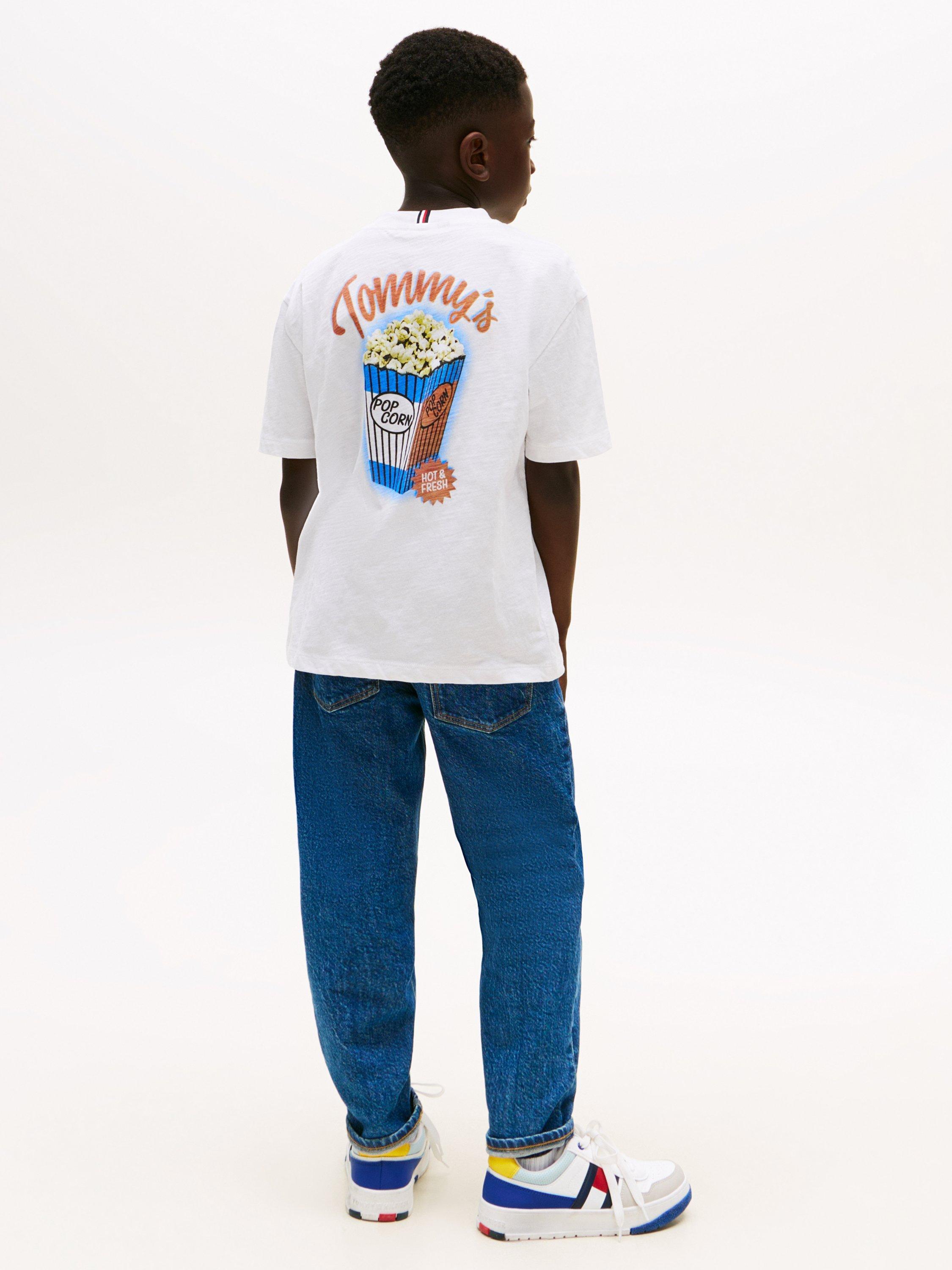 Product image 2 of 5, which shows Tommy Hilfiger Archive Popcorn Graphic Cotton T-Shirt, White, 3 yrs