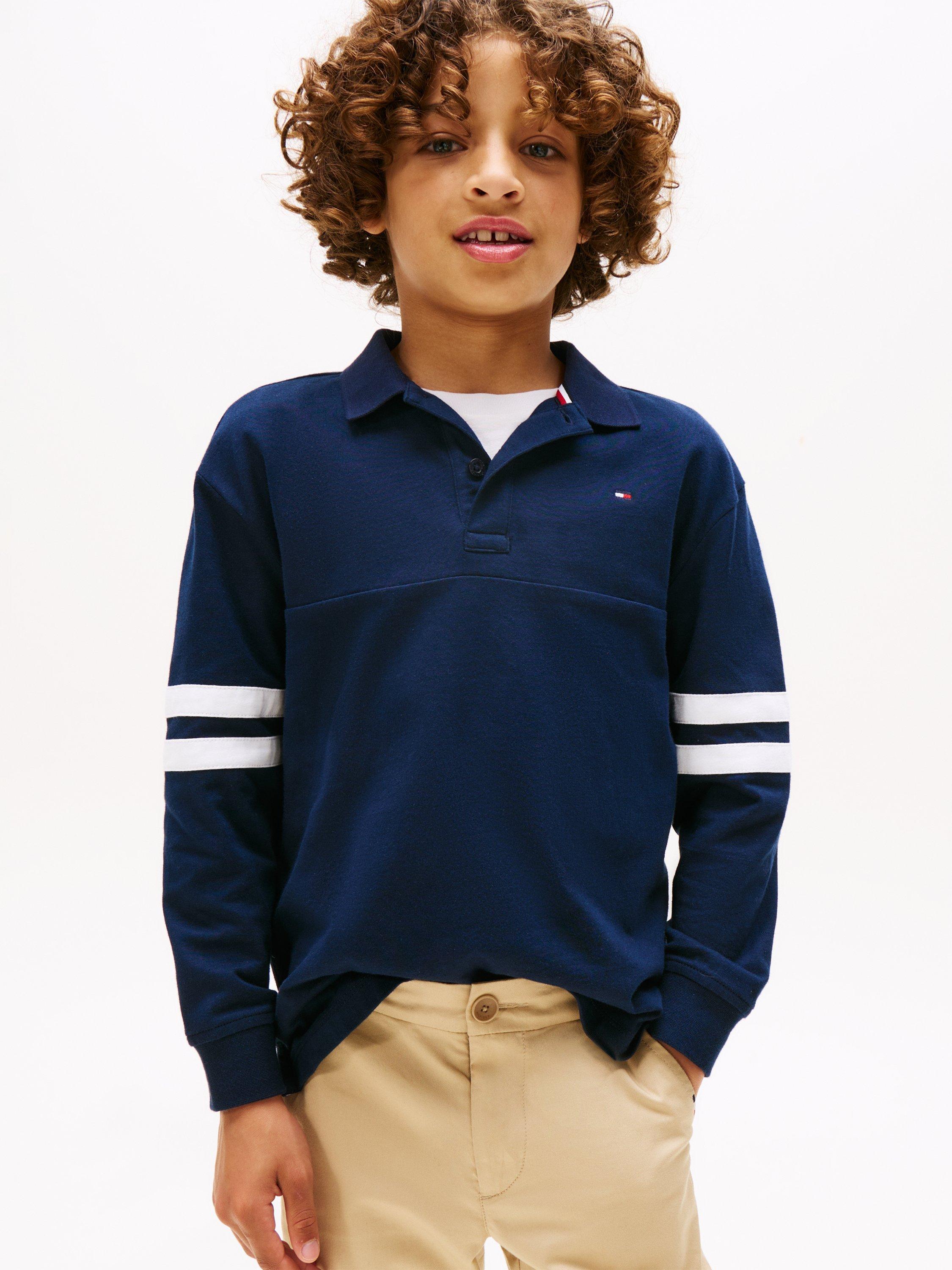 Product image 1 of 5, which shows Tommy Hilfiger Kids' Cotton Long Sleeved Polo Shirt, Dark Night Navy, 3 years