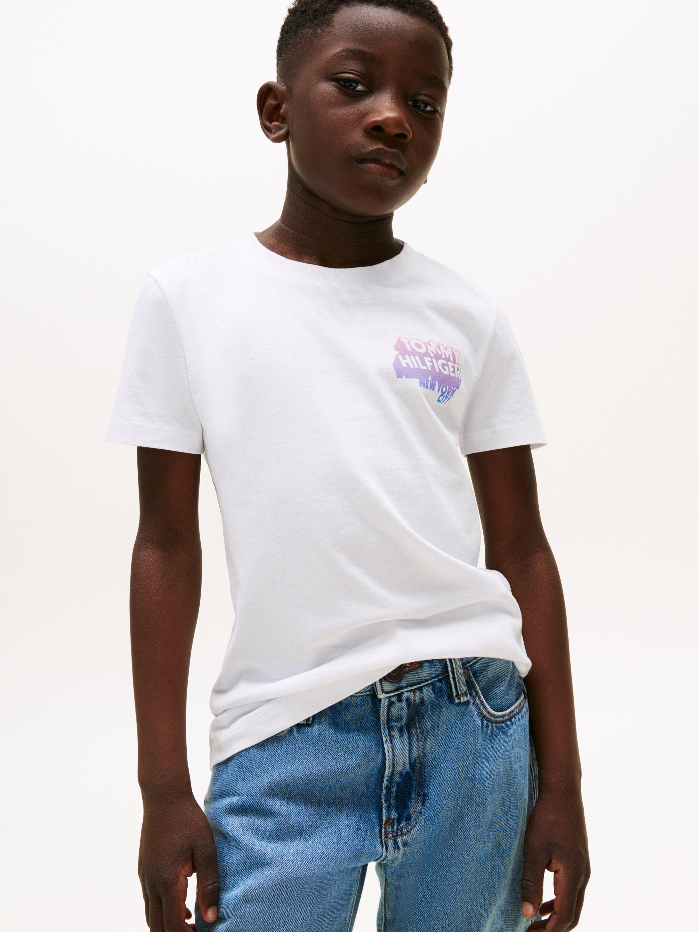 Product image 1 of 5, which shows Tommy Hilfiger Kids' Cotton Graphic Logo T-Shirt, White, 3 years