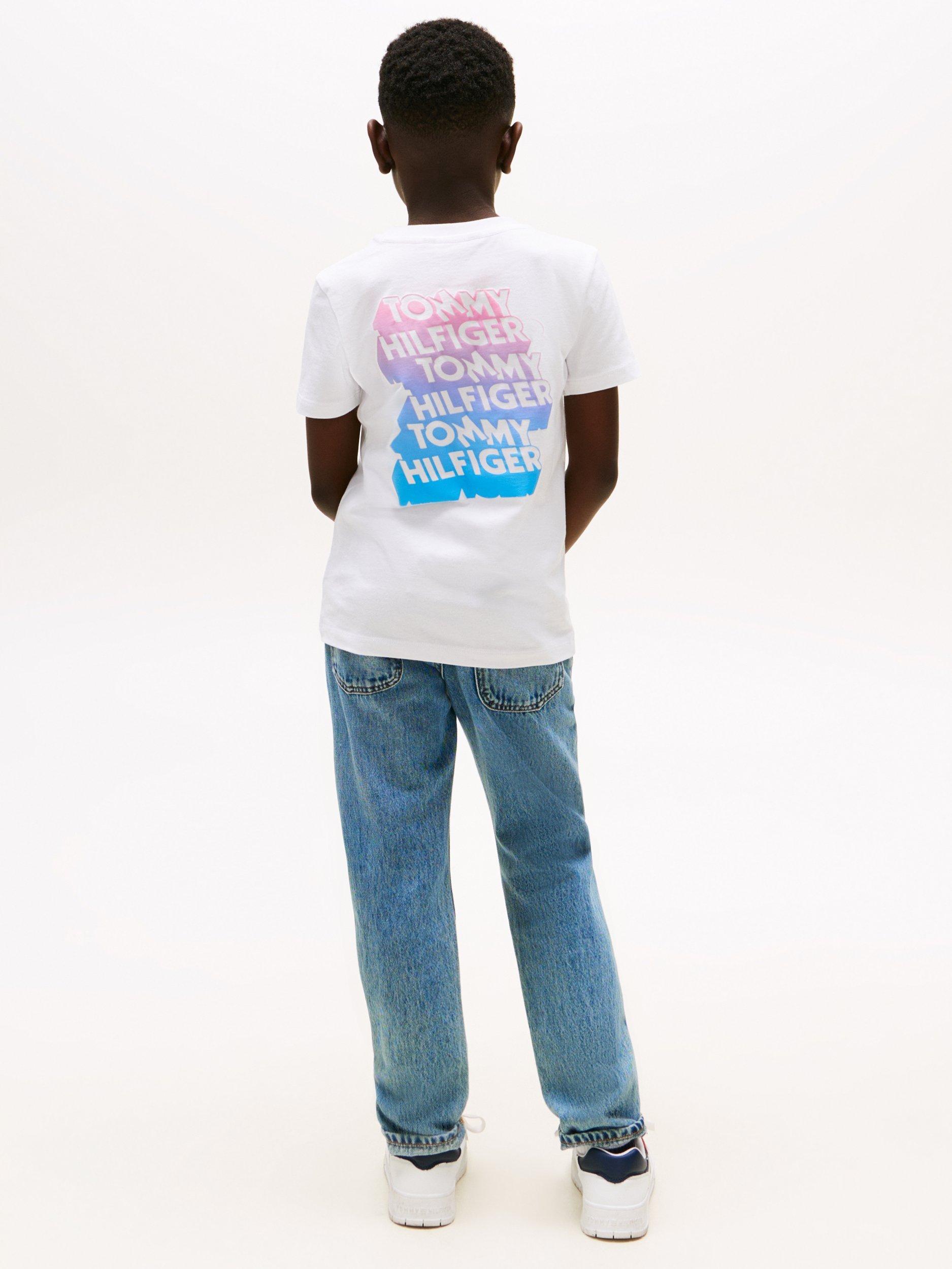 Product image 2 of 5, which shows Tommy Hilfiger Kids' Cotton Graphic Logo T-Shirt, White, 3 years
