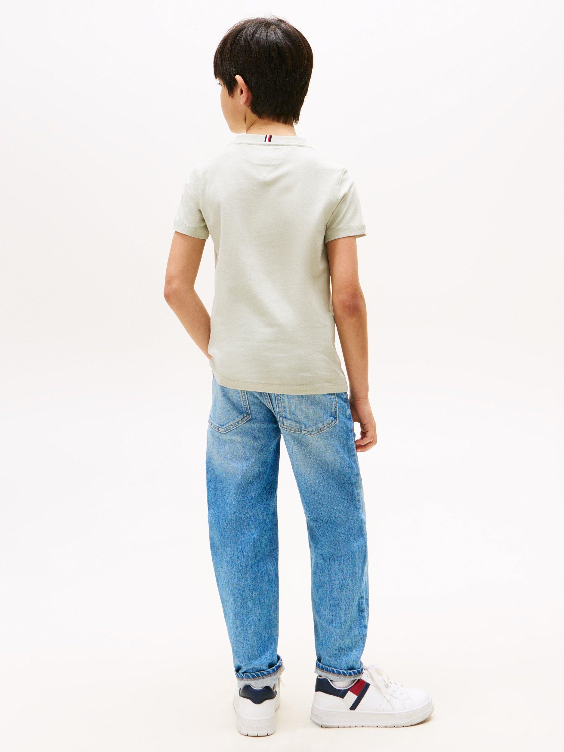 Product image 2 of 5, which shows Tommy Hilfiger Kids' Cotton Crew Neck Logo T-Shirt, Misty Sage, 3 years