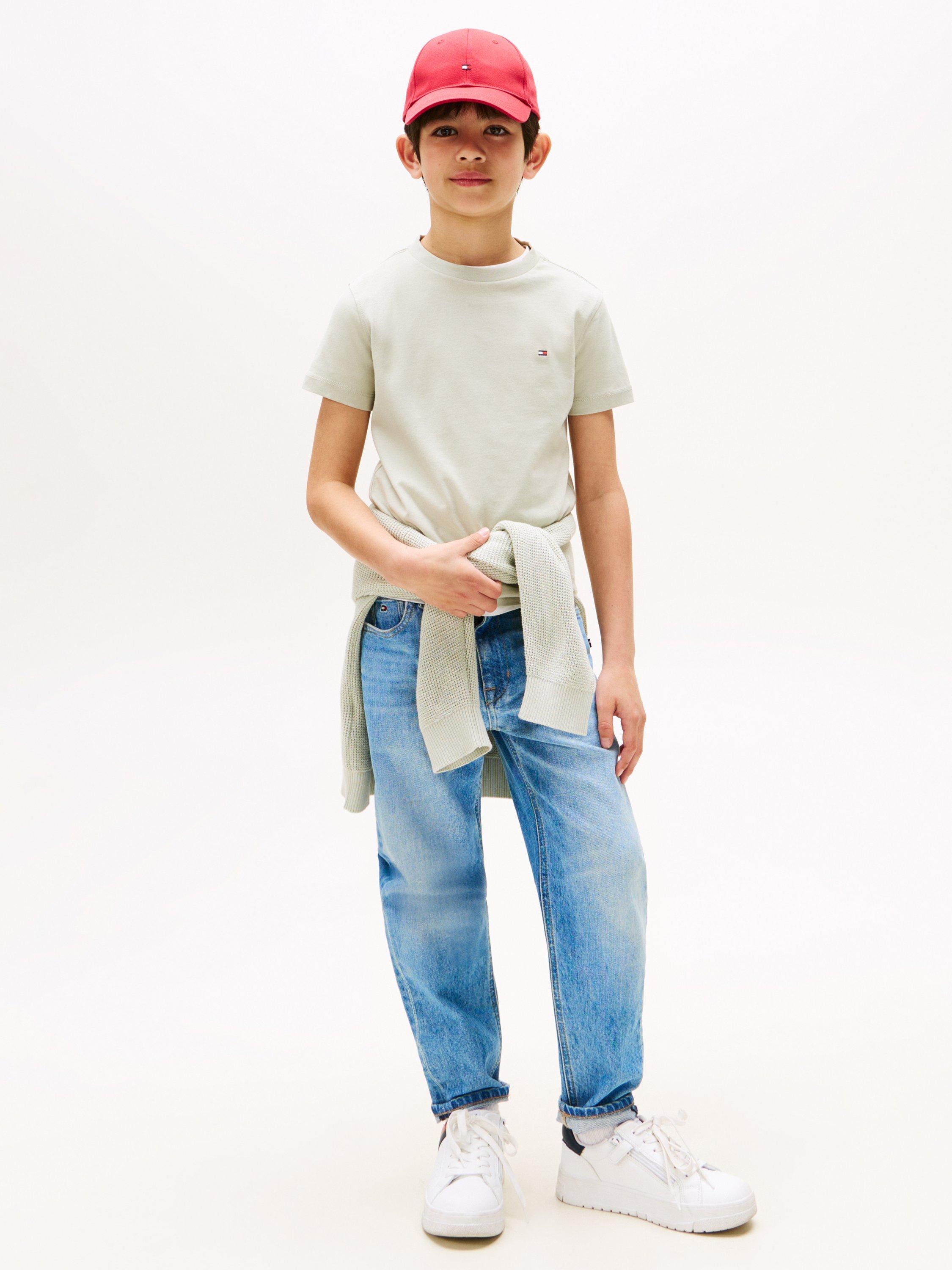 Product image 3 of 5, which shows Tommy Hilfiger Kids' Cotton Crew Neck Logo T-Shirt, Misty Sage, 3 years