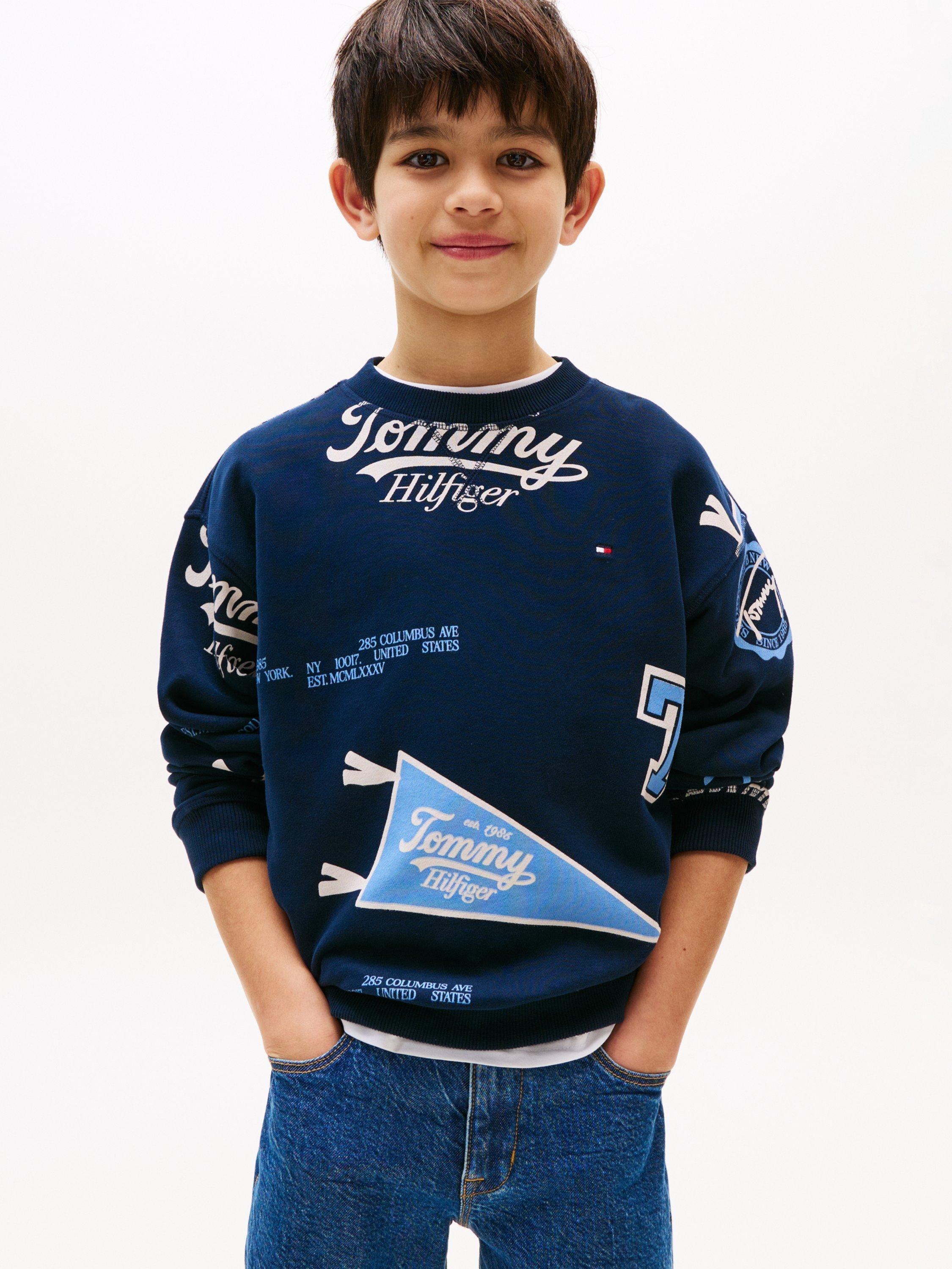 Product image 1 of 5, which shows Tommy Hilfiger Kids' Cotton Print Sweatshirt, Dark Night Navy, 3 years
