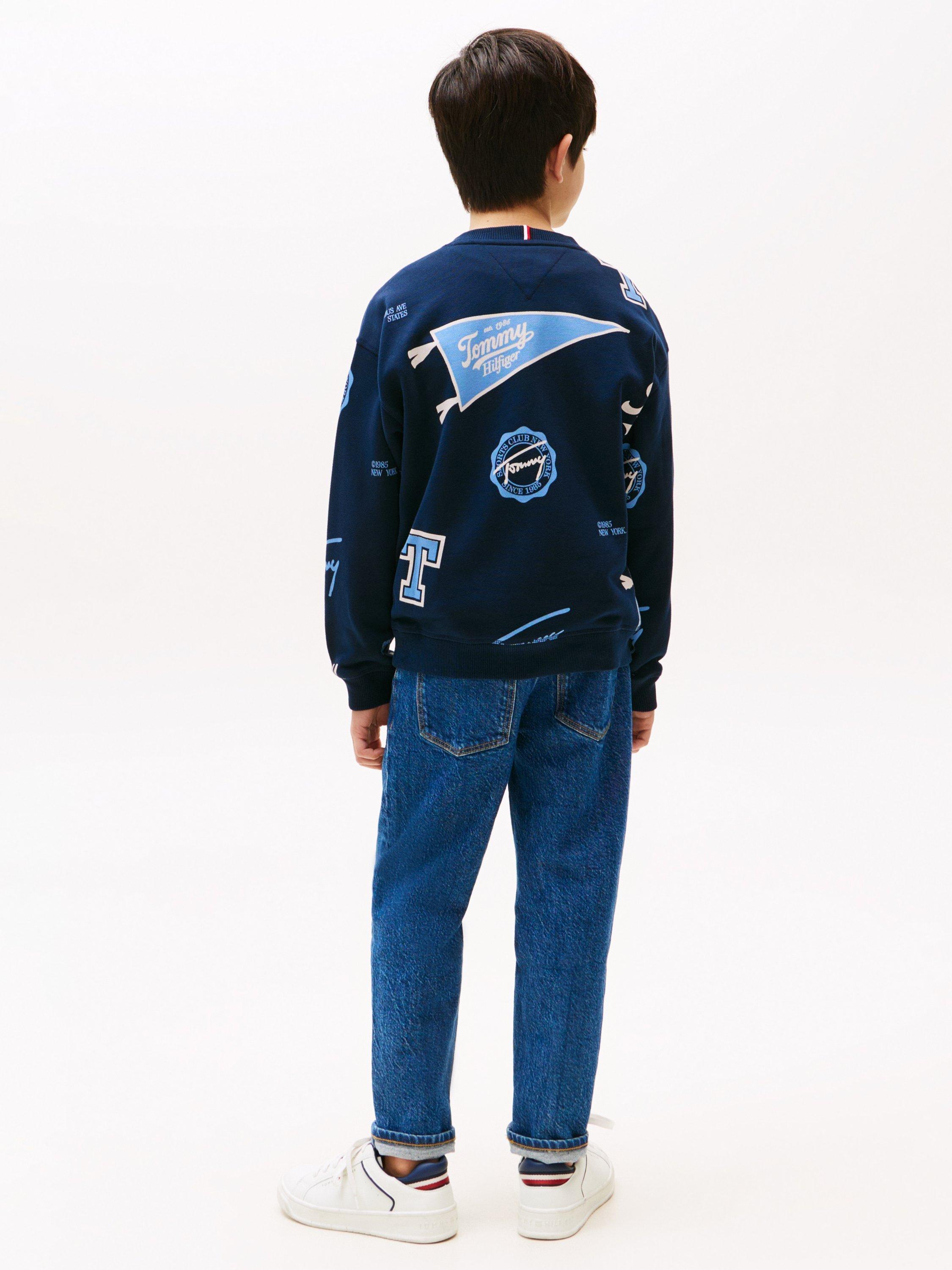Product image 2 of 5, which shows Tommy Hilfiger Kids' Cotton Print Sweatshirt, Dark Night Navy, 3 years