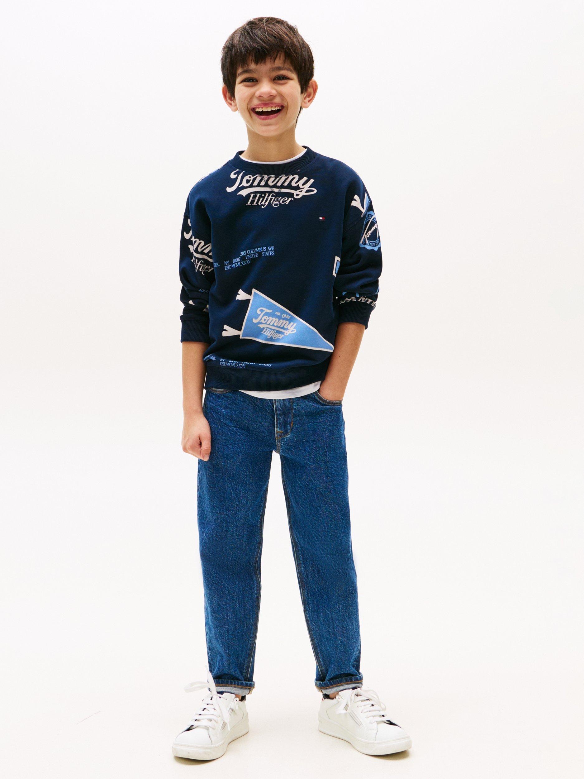 Product image 3 of 5, which shows Tommy Hilfiger Kids' Cotton Print Sweatshirt, Dark Night Navy, 3 years