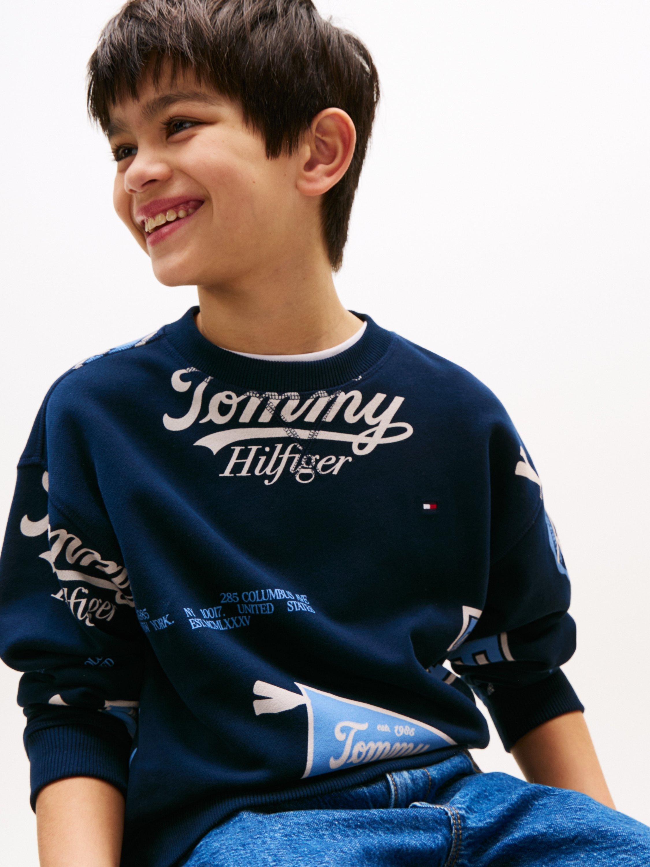 Product image 4 of 5, which shows Tommy Hilfiger Kids' Cotton Print Sweatshirt, Dark Night Navy, 3 years