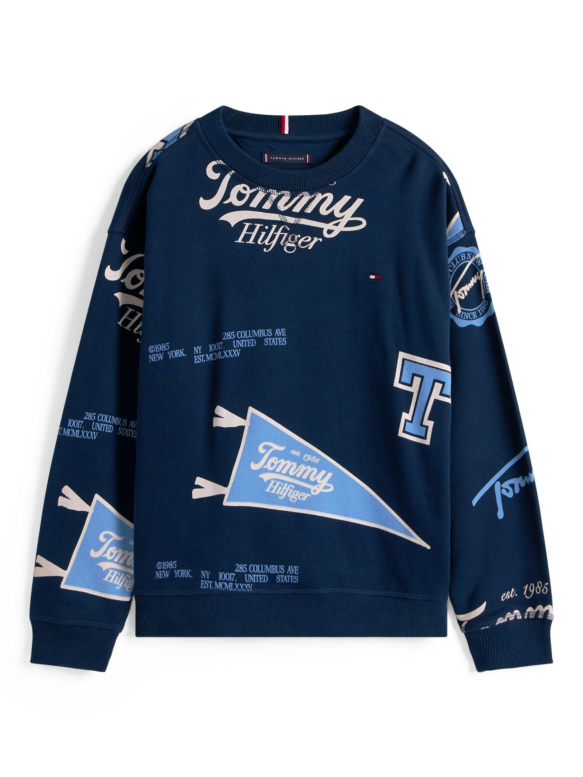 Product image 5 of 5, which shows Tommy Hilfiger Kids' Cotton Print Sweatshirt, Dark Night Navy, 3 years