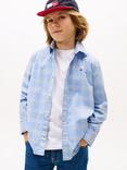 Tommy Hilfiger Kid's' Cotton Long Sleeved Checked Shirt, Cloudy Blue Check