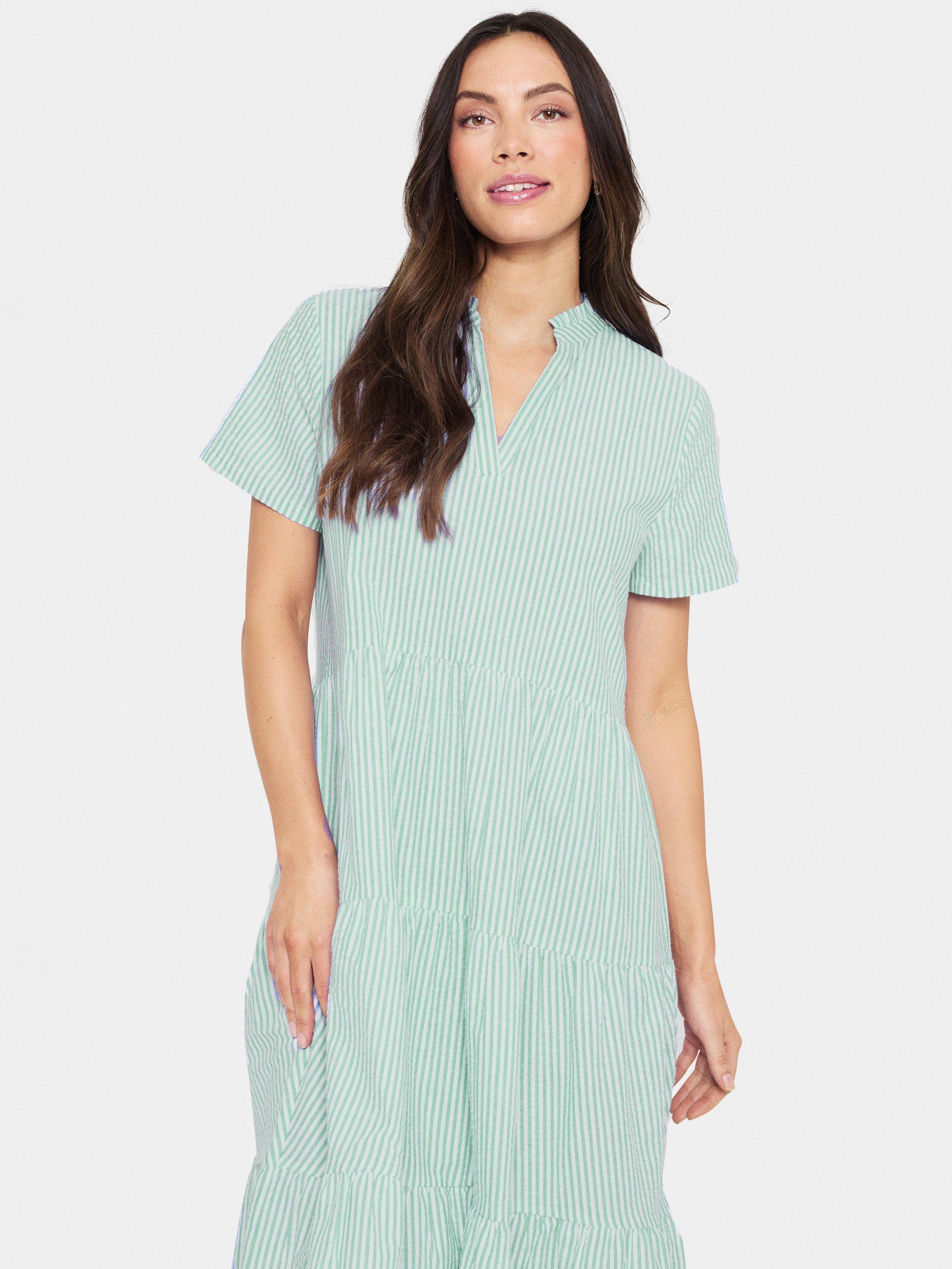 Product image 1 of 5, which shows Saint Tropez ElmikoSZ Pistachio Striped Cotton V-Neck Midi Dress, Green/White, XXL