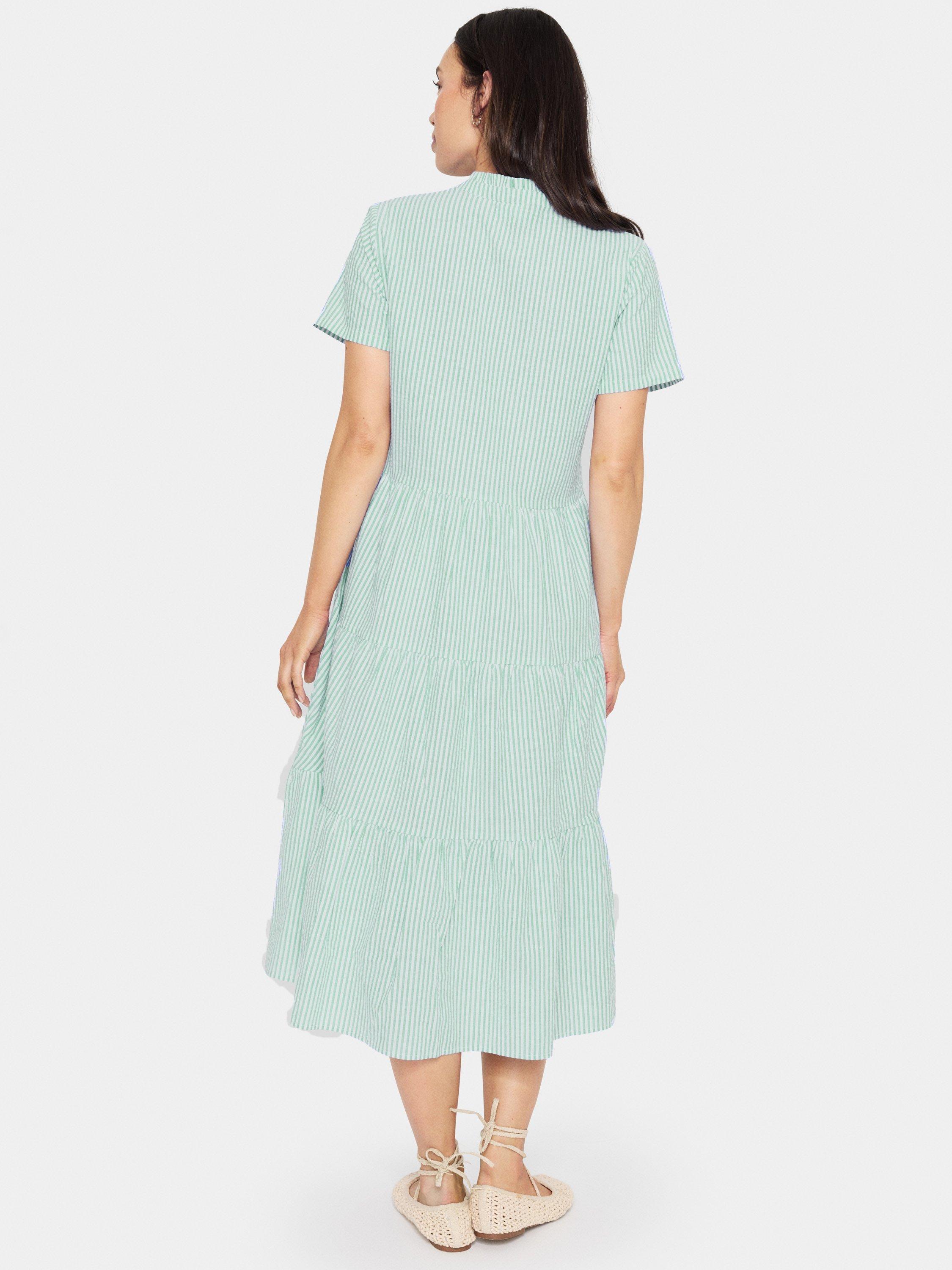 Product image 2 of 5, which shows Saint Tropez ElmikoSZ Pistachio Striped Cotton V-Neck Midi Dress, Green/White, XXL