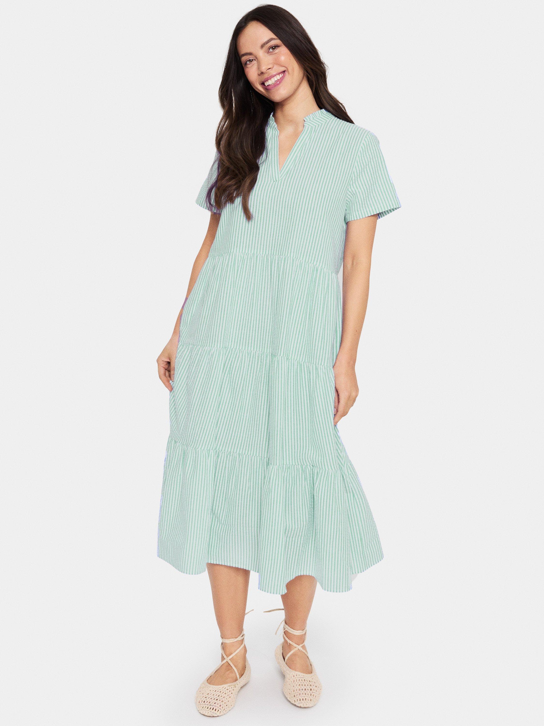 Product image 3 of 5, which shows Saint Tropez ElmikoSZ Pistachio Striped Cotton V-Neck Midi Dress, Green/White, XXL