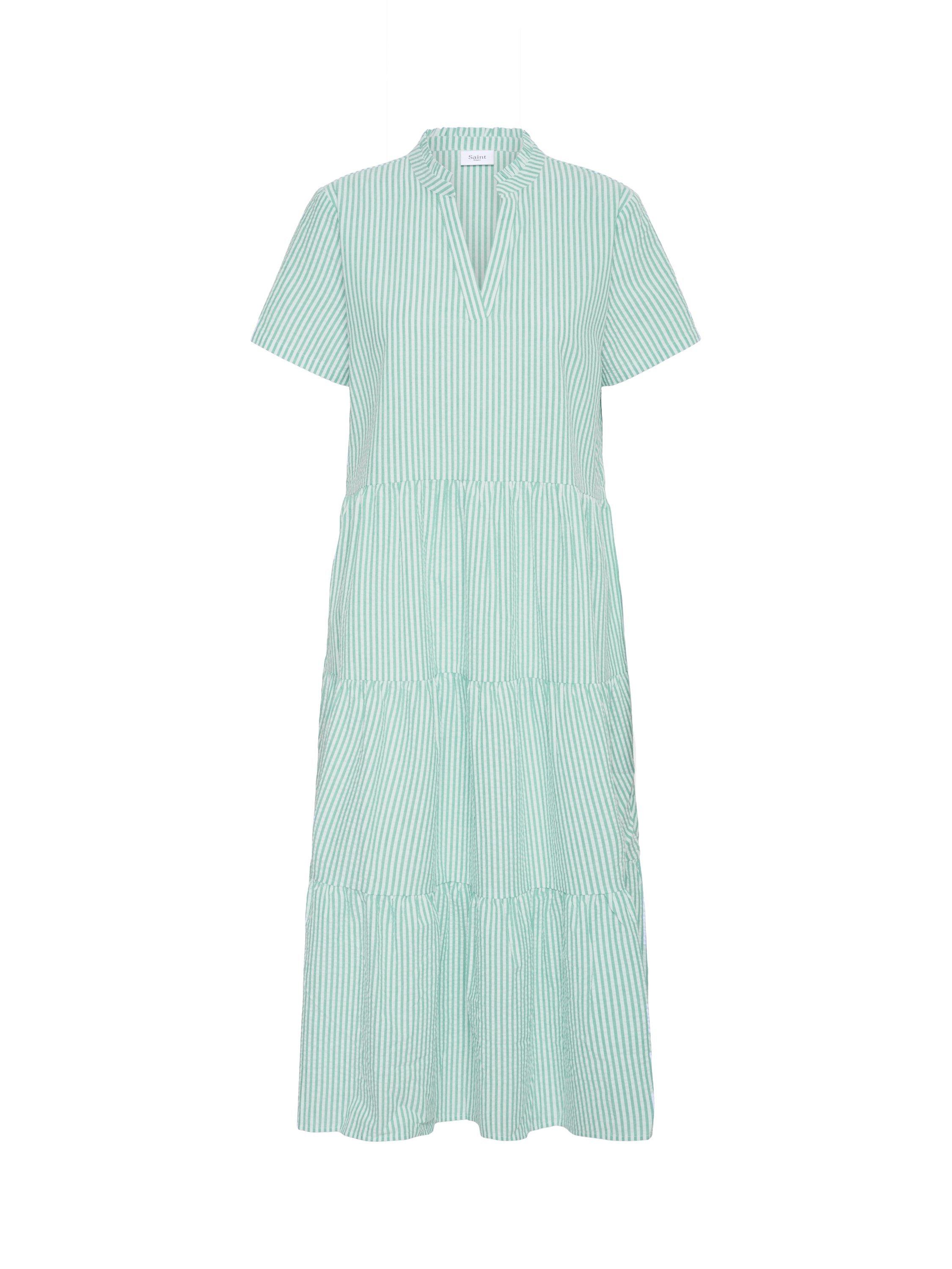 Product image 4 of 5, which shows Saint Tropez ElmikoSZ Pistachio Striped Cotton V-Neck Midi Dress, Green/White, XXL