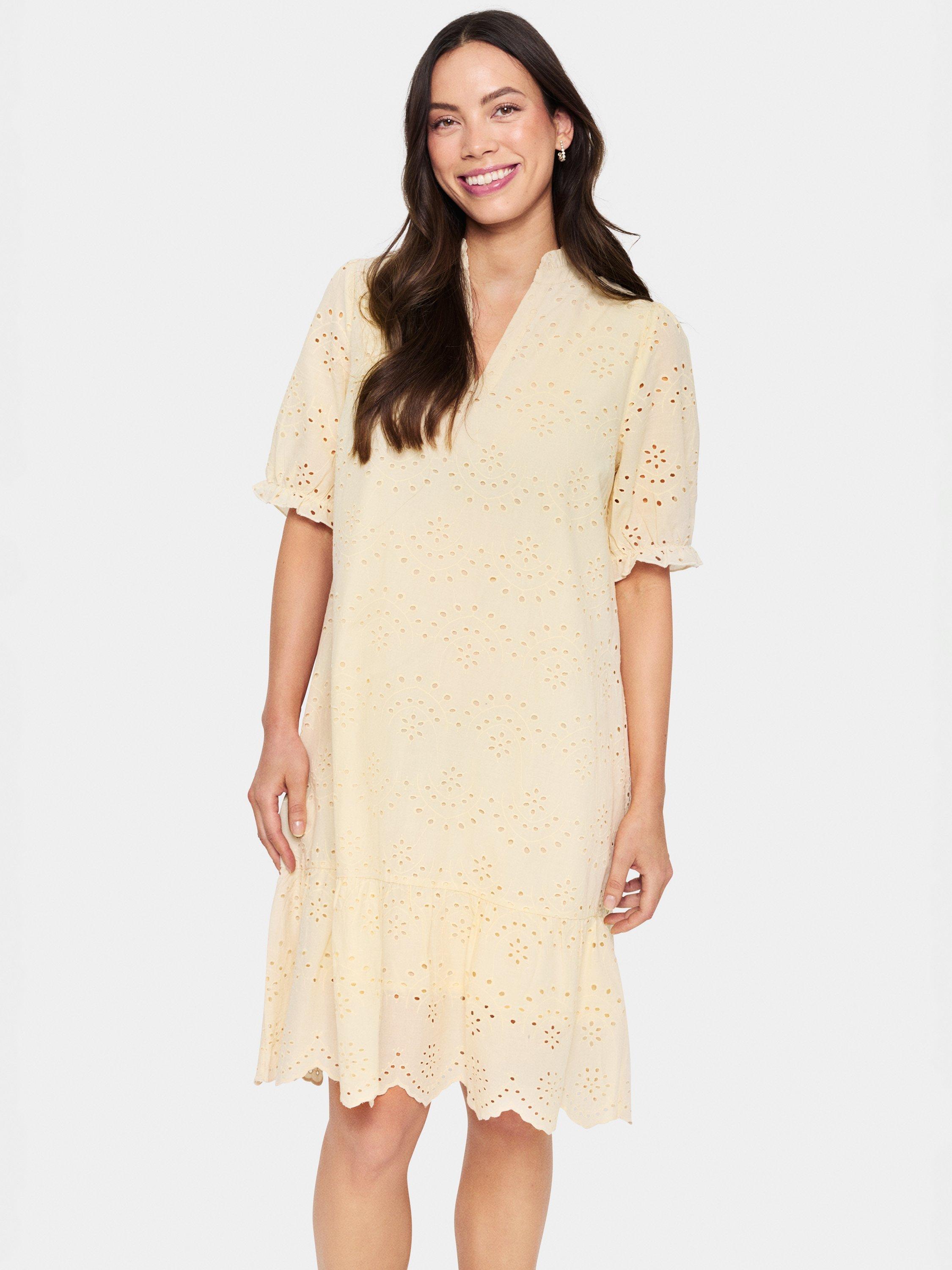 Product image 1 of 6, which shows Saint Tropez GeleksaSZ Broderie Anglaise Cotton Midi Dress, Crème Brûlée, XS