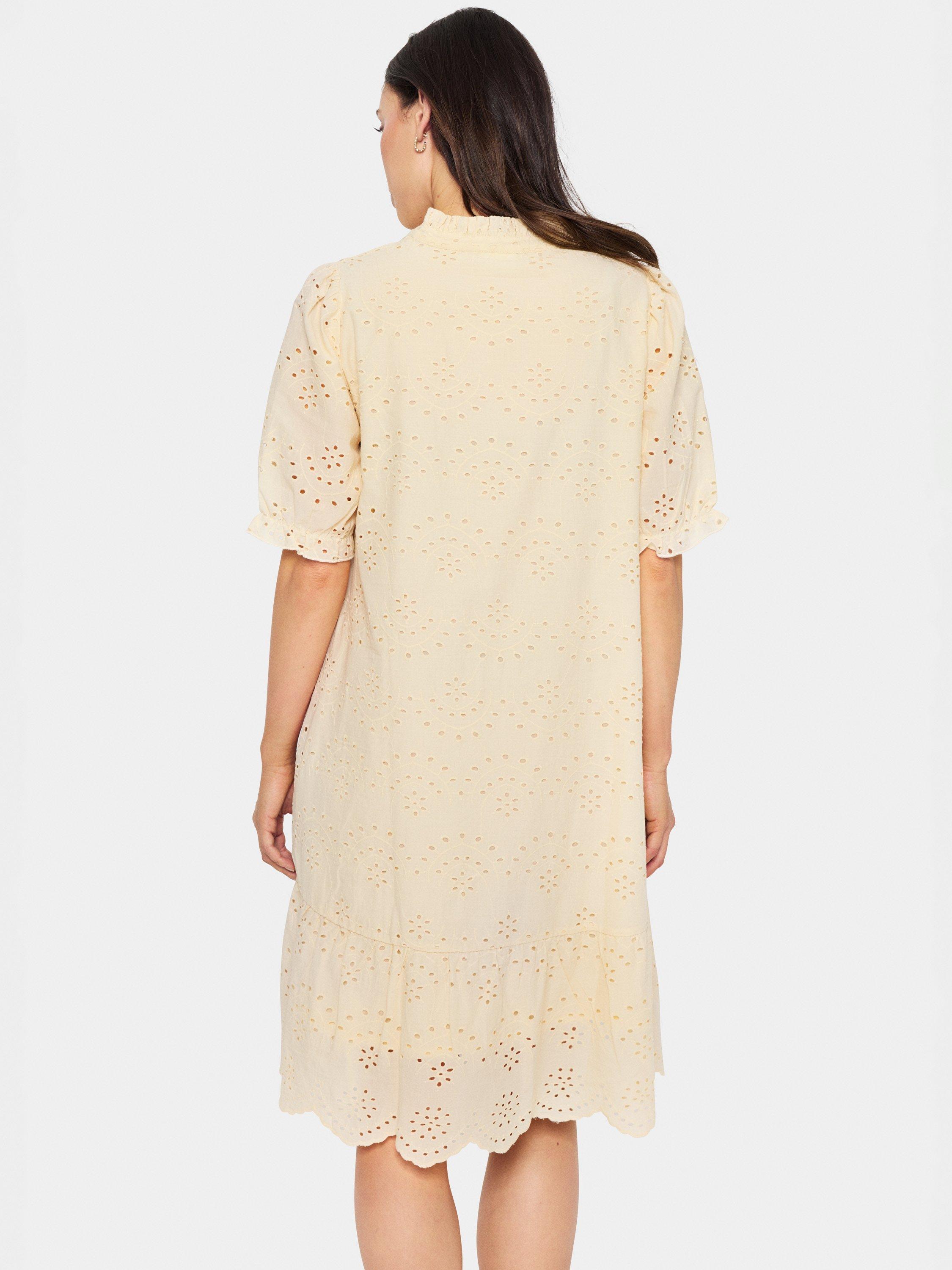 Product image 2 of 6, which shows Saint Tropez GeleksaSZ Broderie Anglaise Cotton Midi Dress, Crème Brûlée, XS
