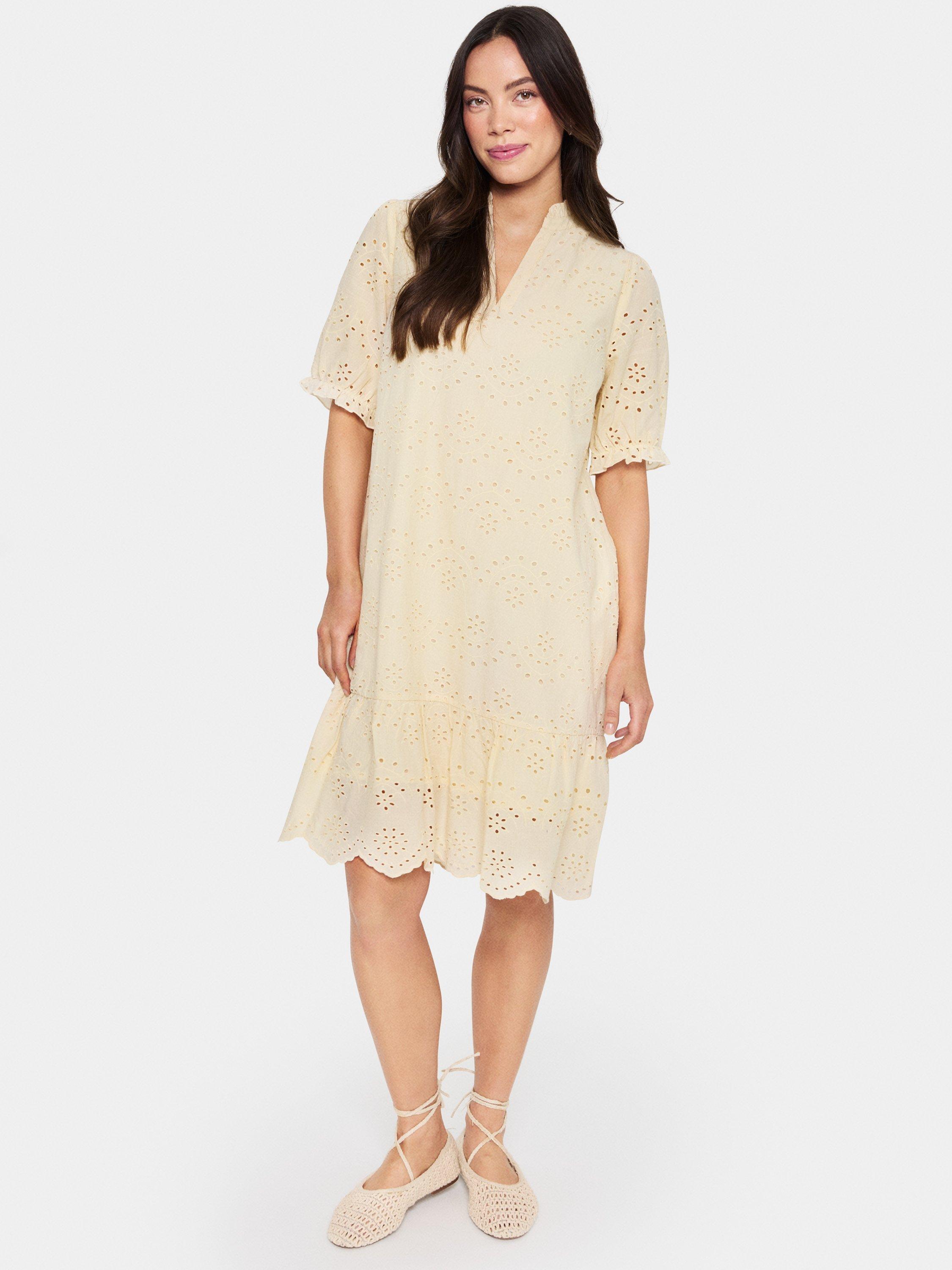 Product image 3 of 6, which shows Saint Tropez GeleksaSZ Broderie Anglaise Cotton Midi Dress, Crème Brûlée, XS