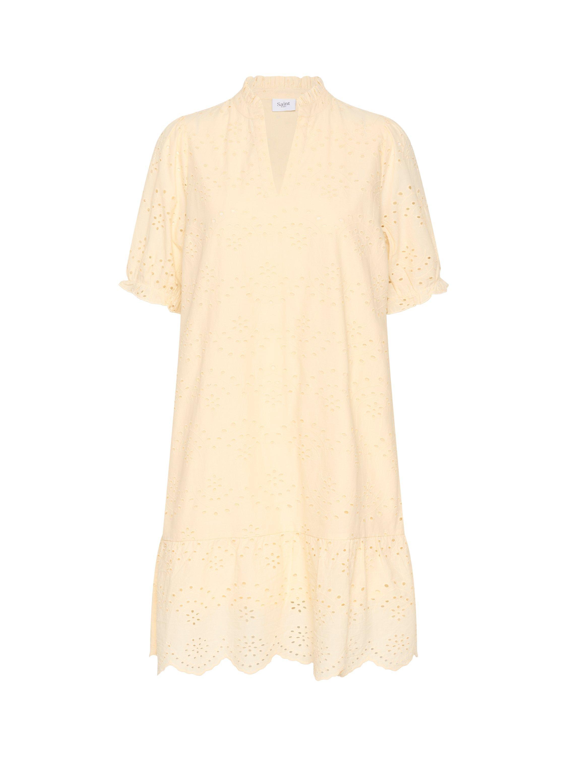 Product image 5 of 6, which shows Saint Tropez GeleksaSZ Broderie Anglaise Cotton Midi Dress, Crème Brûlée, XS