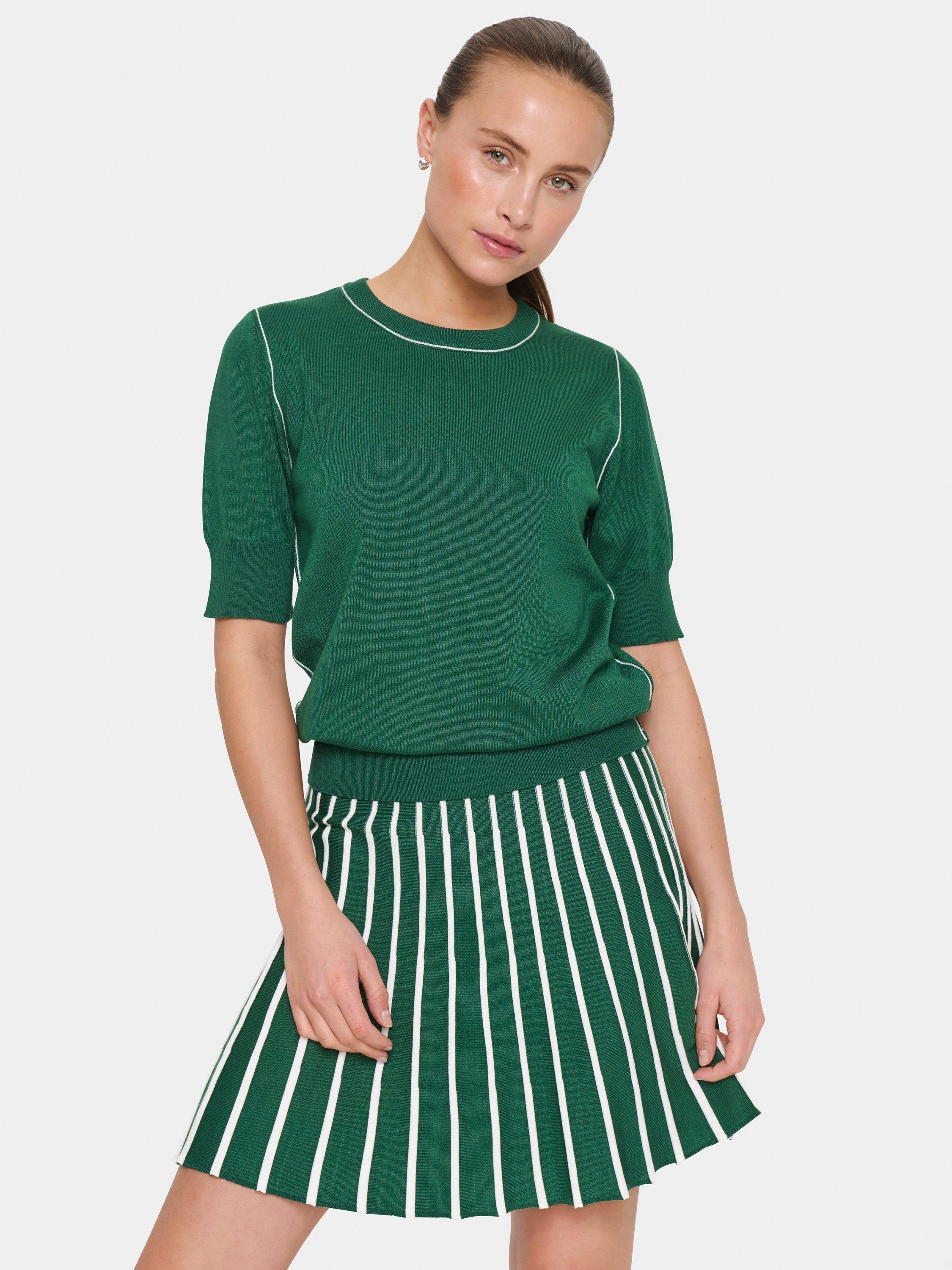 Product image 1 of 6, which shows Saint Tropez MilanaSZ Short Sleeve Mixed Blend Pullover Jumper, Abundant Green, XS