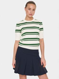 Saint Tropez MilanaSZ Striped Short Sleeve Pullover Jumper, Green/White