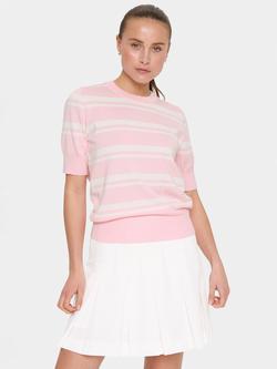 Saint Tropez MilanaSZ Short Sleeve Classic Pullover Jumper, Pink/White