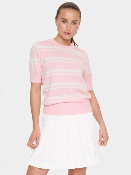 Saint Tropez MilanaSZ Short Sleeve Classic Pullover Jumper, Pink/White