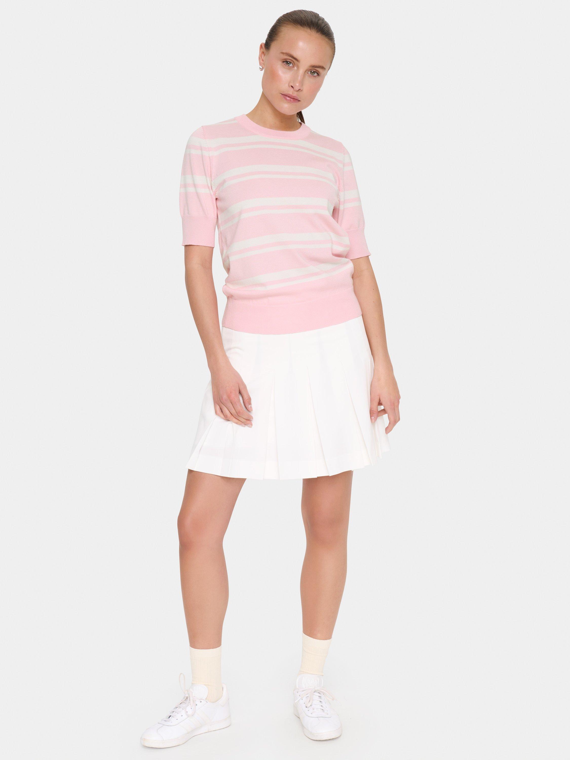 Product image 3 of 5, which shows Saint Tropez MilanaSZ Short Sleeve Classic Pullover Jumper, Pink/White, XS