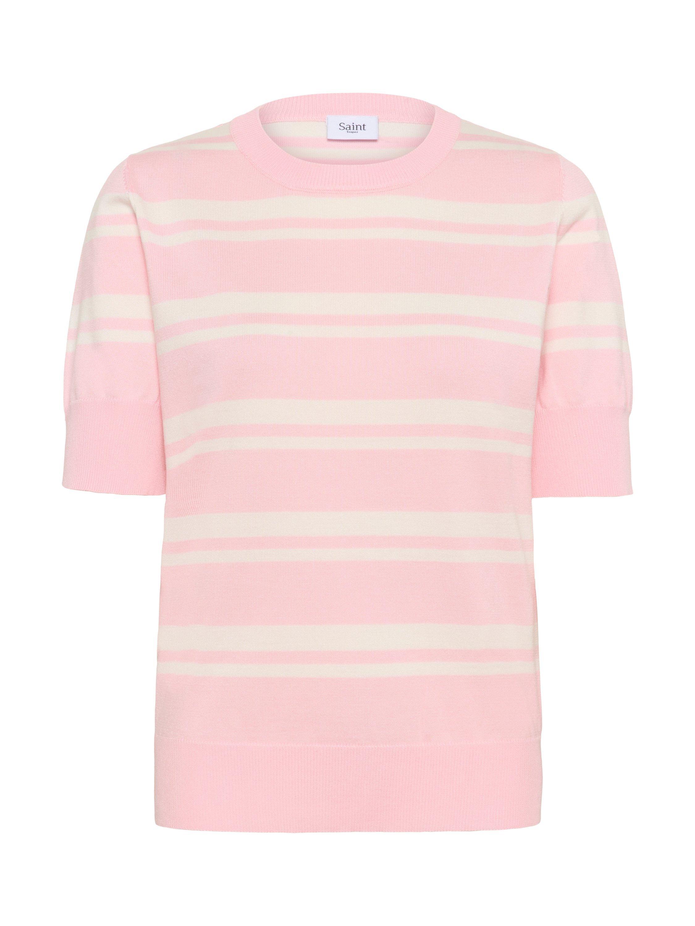 Product image 4 of 5, which shows Saint Tropez MilanaSZ Short Sleeve Classic Pullover Jumper, Pink/White, XS