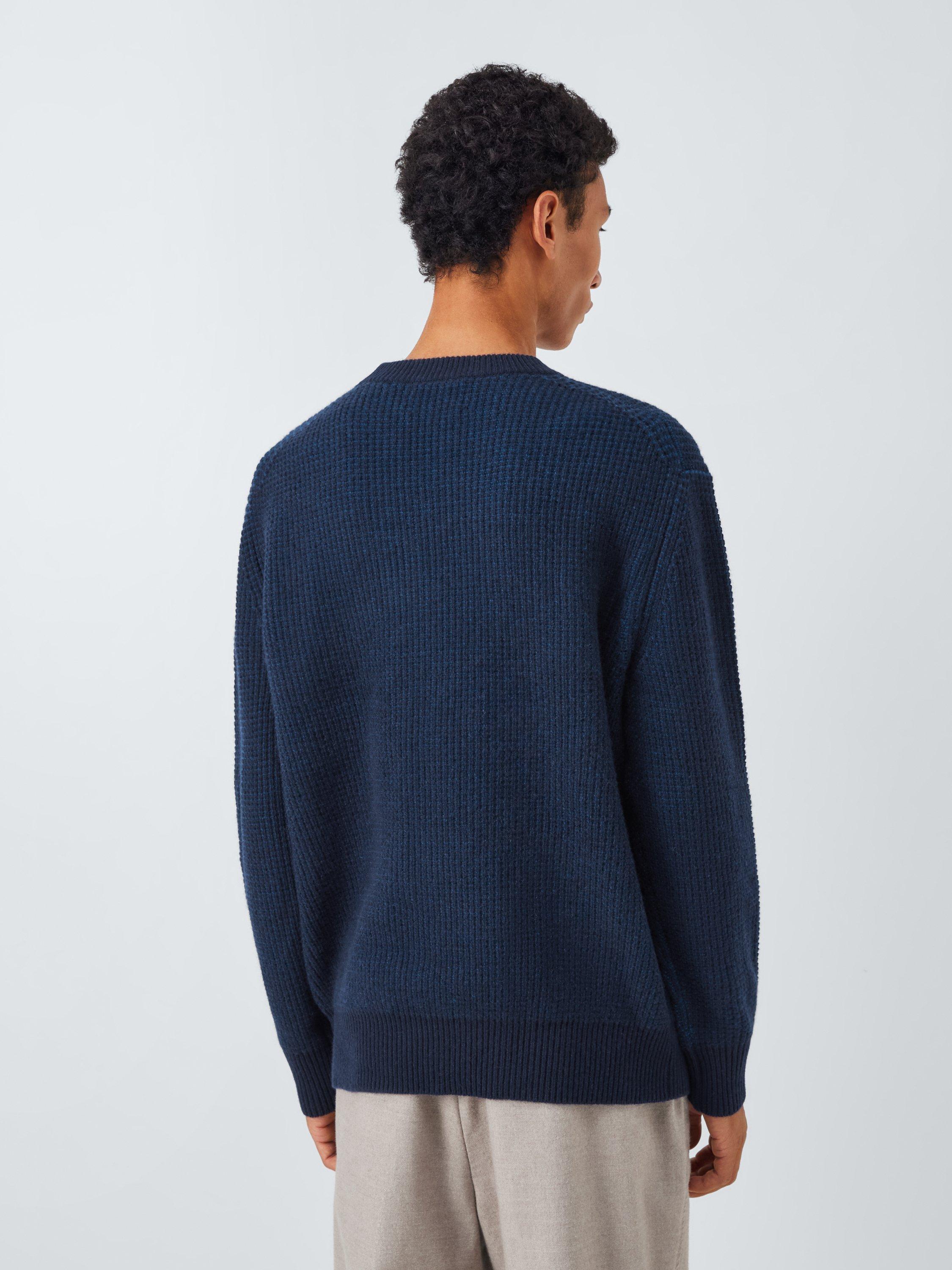 Product image 2 of 6, which shows John Lewis Crew Neck Waffle Texture Cashmere Jumper, Navy, XL