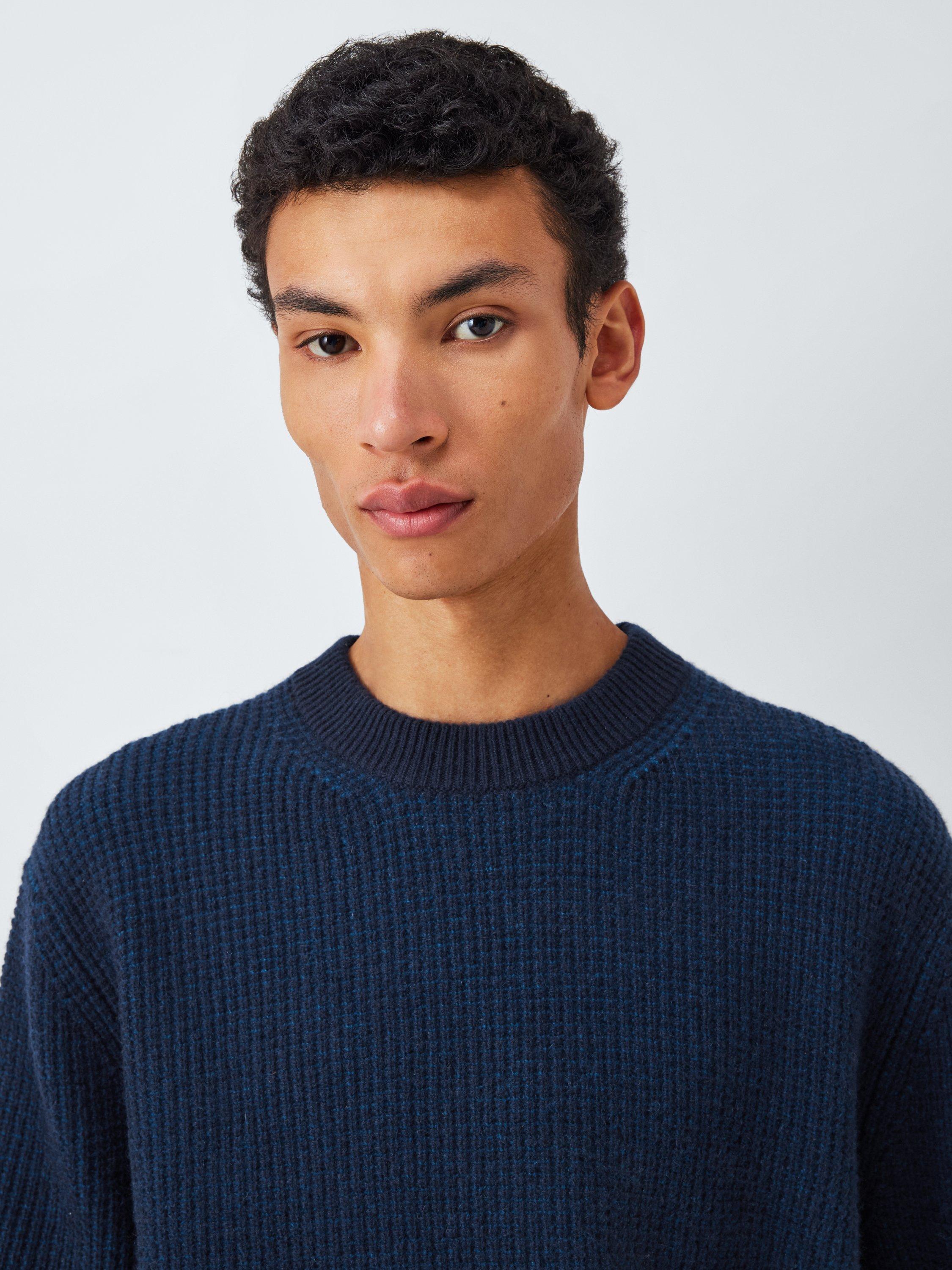 Product image 6 of 6, which shows John Lewis Crew Neck Waffle Texture Cashmere Jumper, Navy, XL