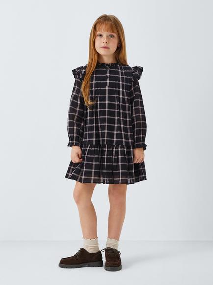 John Lewis Kids' Check Frill Dress, Multi - view 2, Multi