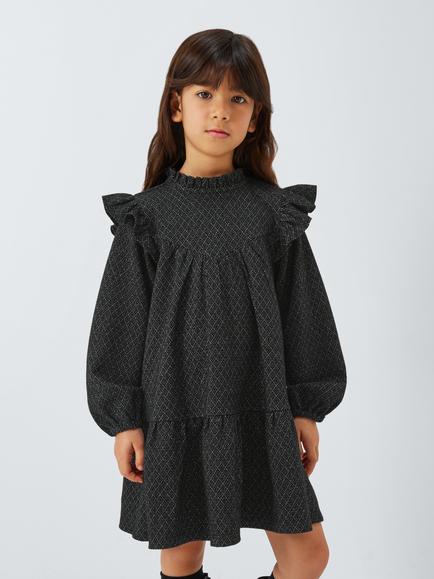 John Lewis Kids' Shimmer Frill Dress, Black, Black