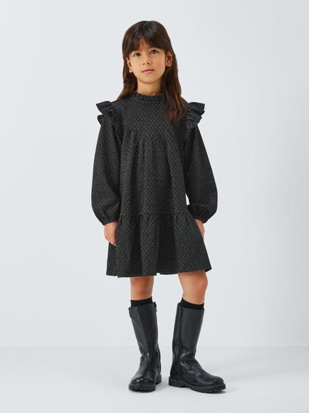 John Lewis Kids' Shimmer Frill Dress, Black - view 2, Black